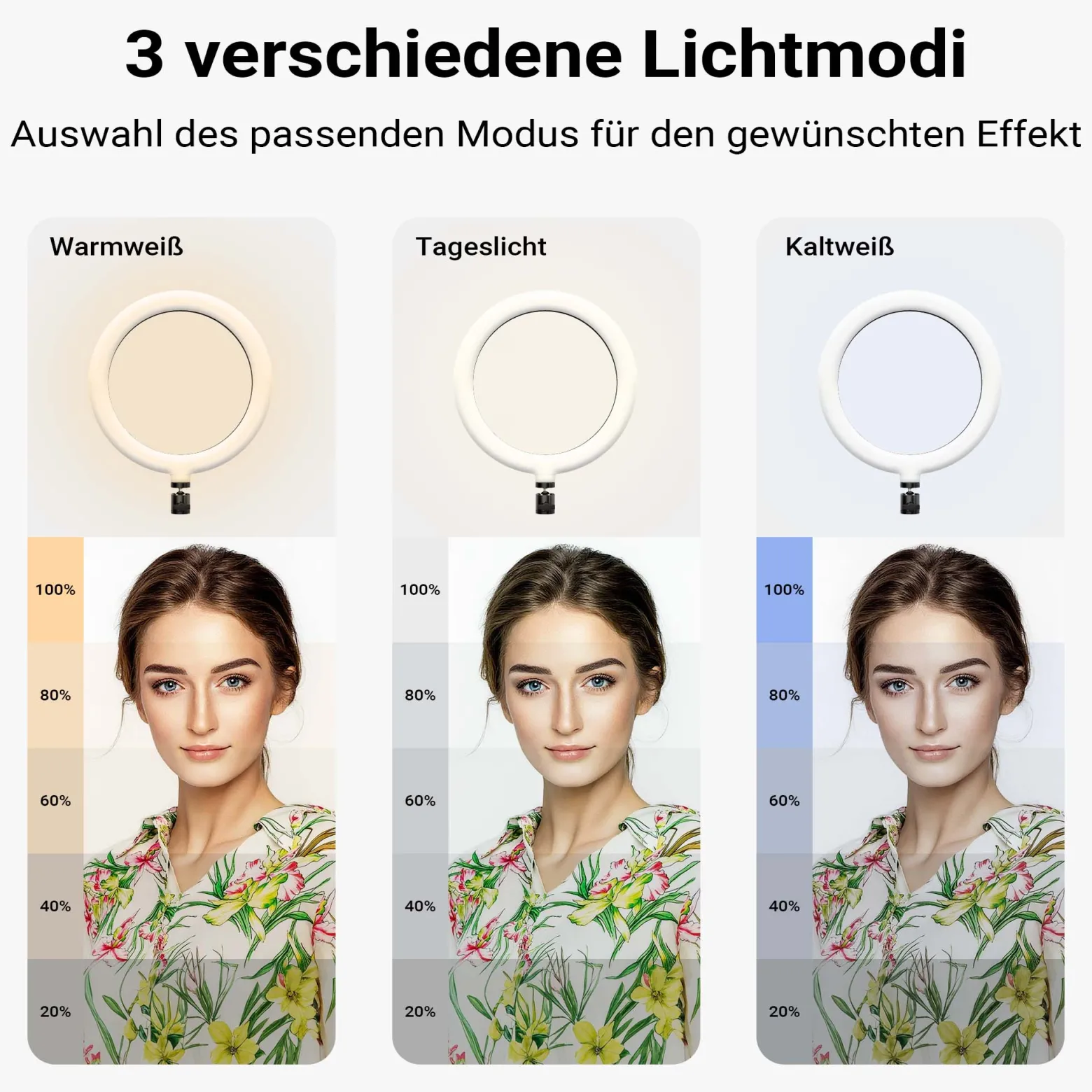 Wiltec 4 in 1 Tischstativ, Multifunktionales Kamera Stativ mit Tischklemme, Ringlicht mit Stativ 3 Farbmodi, Mobile Halterung für Streaming Setup