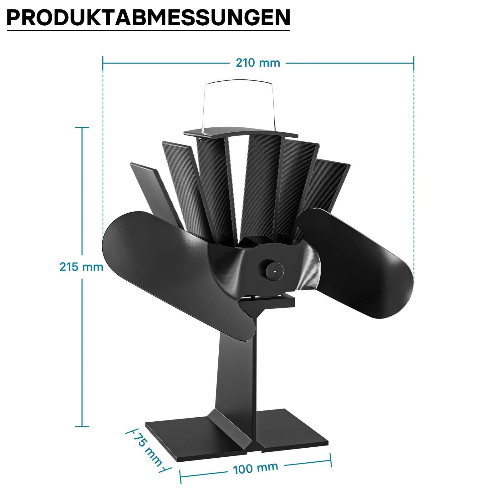 Wiltec Kaminofenventilator mit 2 Blättern 70 bis 350°C, Ofenventilator ohne Strom, Kaminventilator für eine effiziente und umweltfreundliche Wärmeverteilung