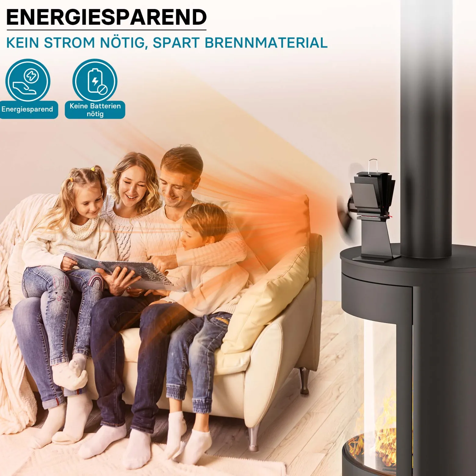 Wiltec Kaminofenventilator mit 2 Blättern 70 bis 350°C, Ofenventilator ohne Strom, Kaminventilator für eine effiziente und umweltfreundliche Wärmeverteilung