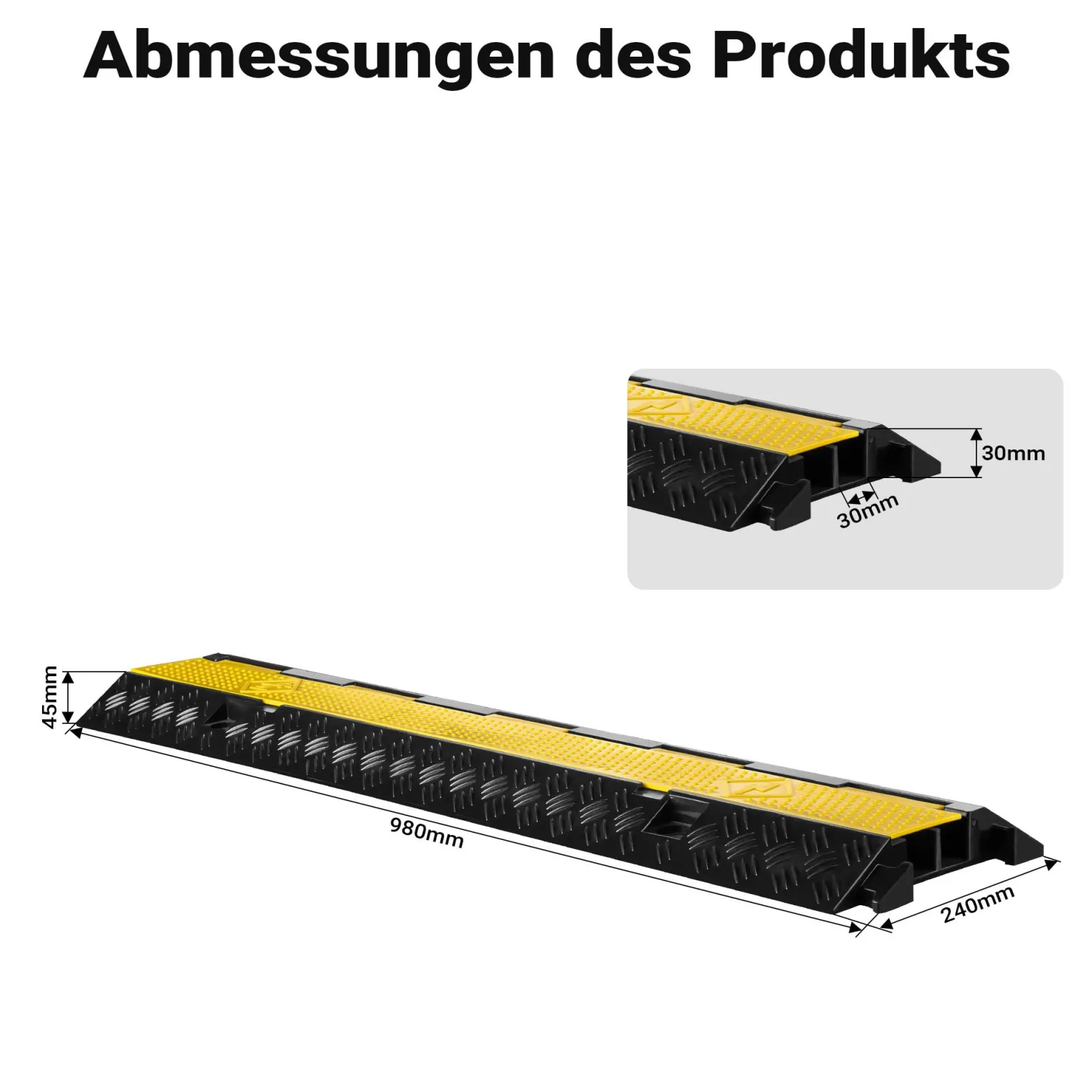 Wiltec Kanal Kabelbrücke 98 x 24 x 4,5 cm, Kabelkanal 13 t Tragkraft, Überfahrschutz bis 30 km/h, Kabel Trittschutz für Außenbereich mit 2 Kanälen, Schlauchbrücke aus PP und Gummi