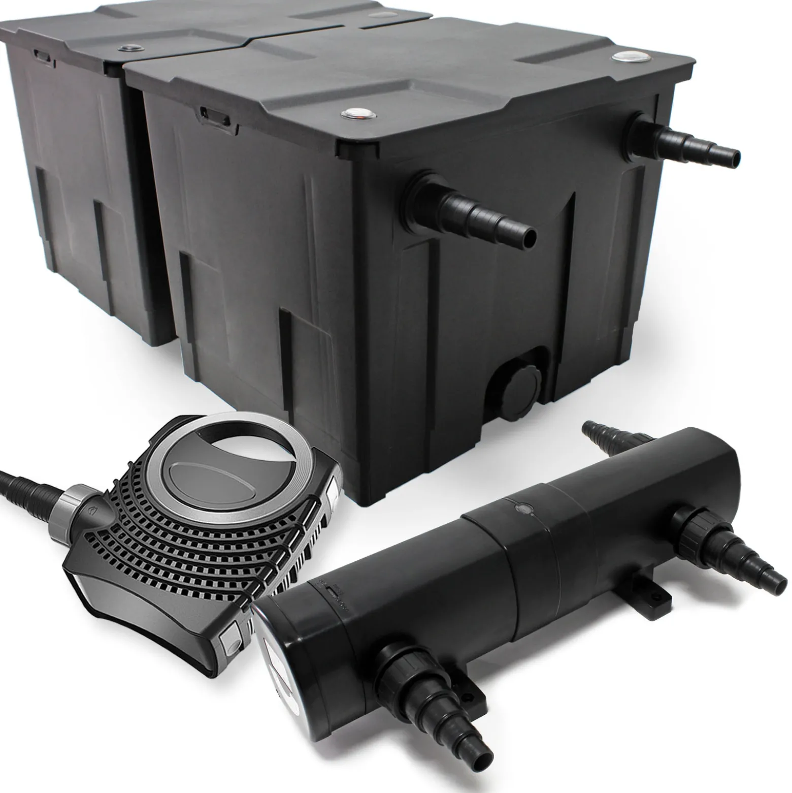 Wiltec Komplettset: CBF-350B Teichfilter bis 60000 L Teichfilteranlage als Durchlauffilter, NEO10000 SuperECO Teichpumpe 10000l/h 80W, CUV-224 Teichklärer UVC Klärer mit 24W