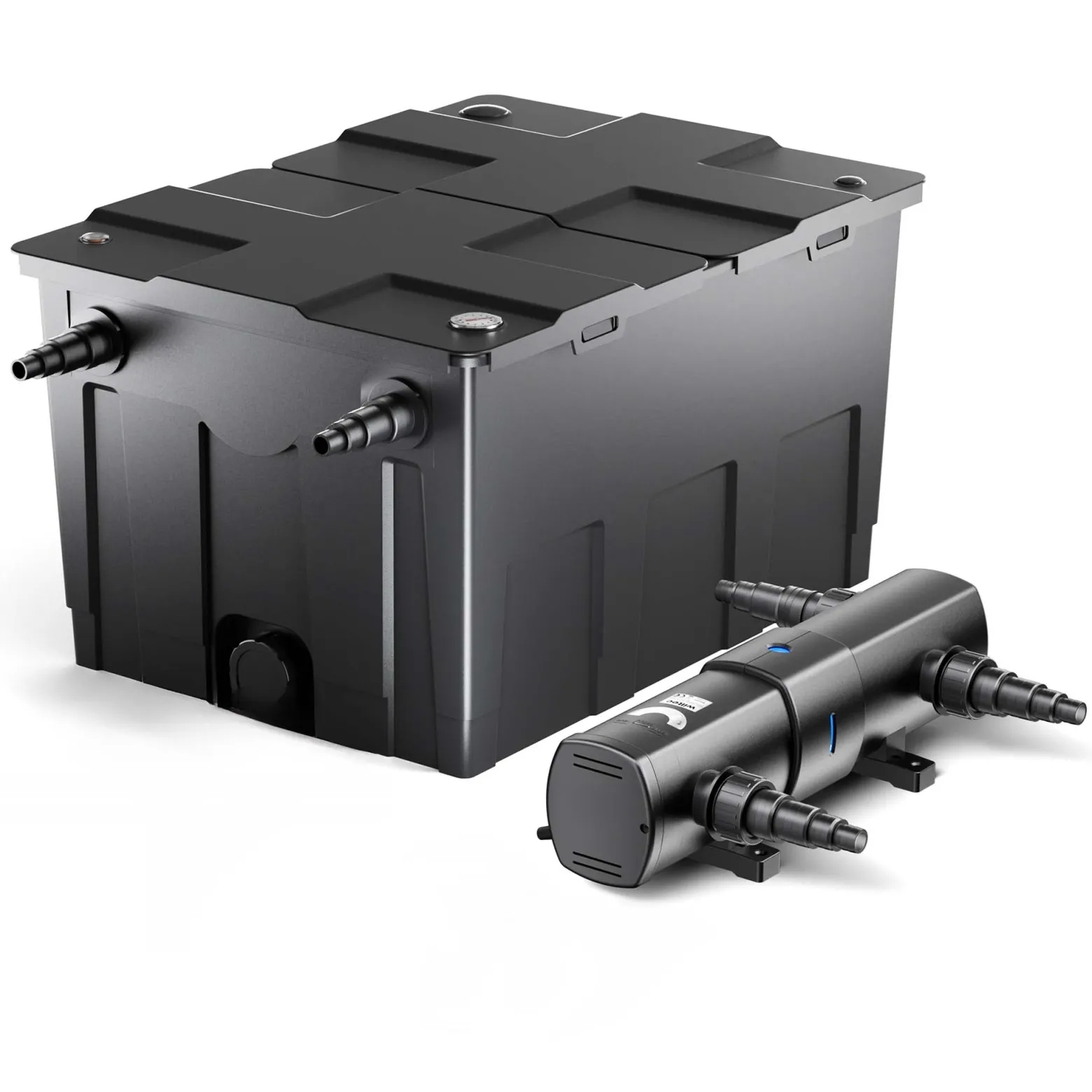 Wiltec Komplettset: CBF-550 Teichfilter bis 60000 L Teichfilteranlage als Durchlauffilter, CUV-224 Teichklärer UVC Klärer mit 24 Watt UV-C Leistung