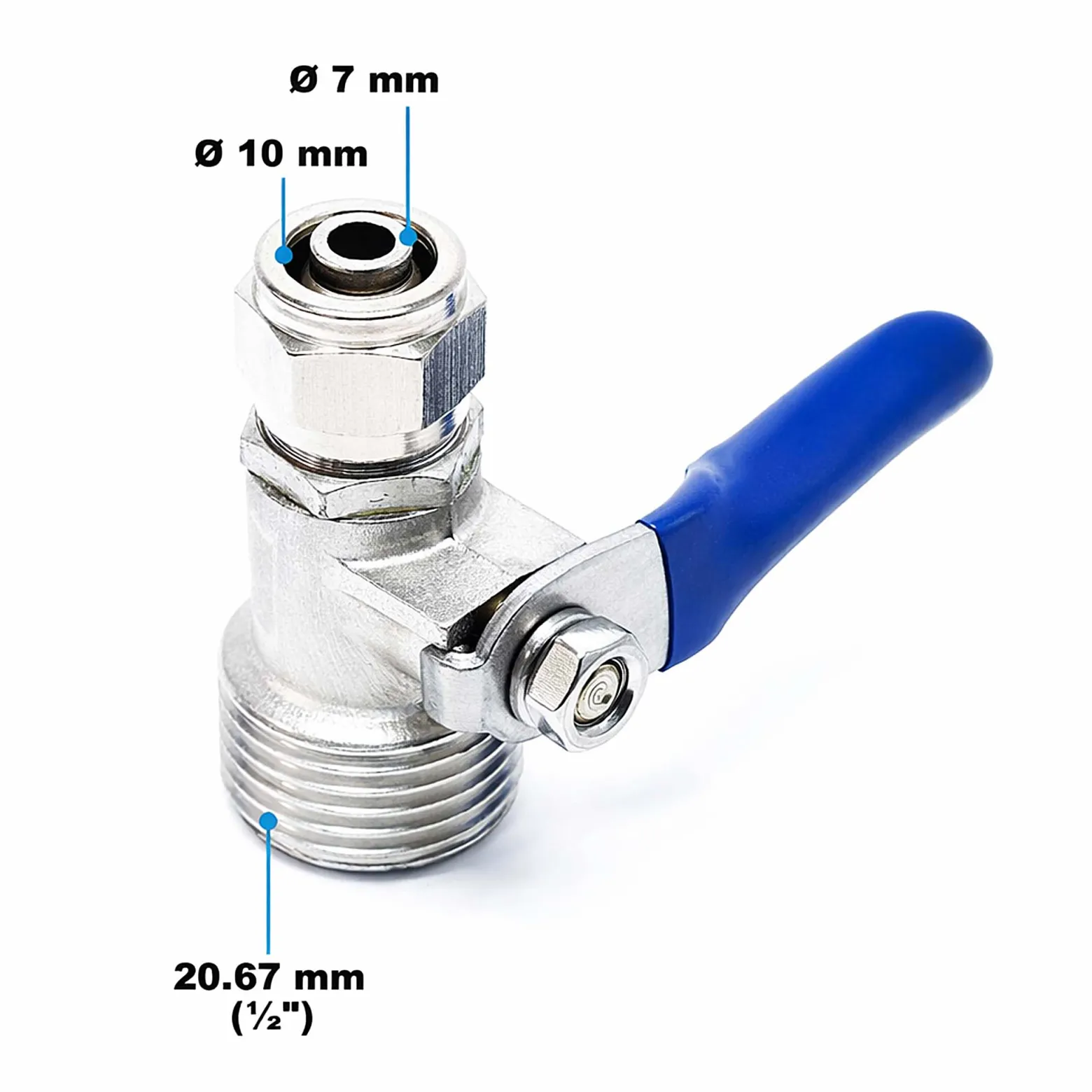Wiltec Kugelventil mit Jaco Fitting, 20,67 mm (1/2") AG und Schlauchanschluss Ø 10 mm, Ventil für Umkehrosmose, für Trinkwasser, Osmose (RO)
