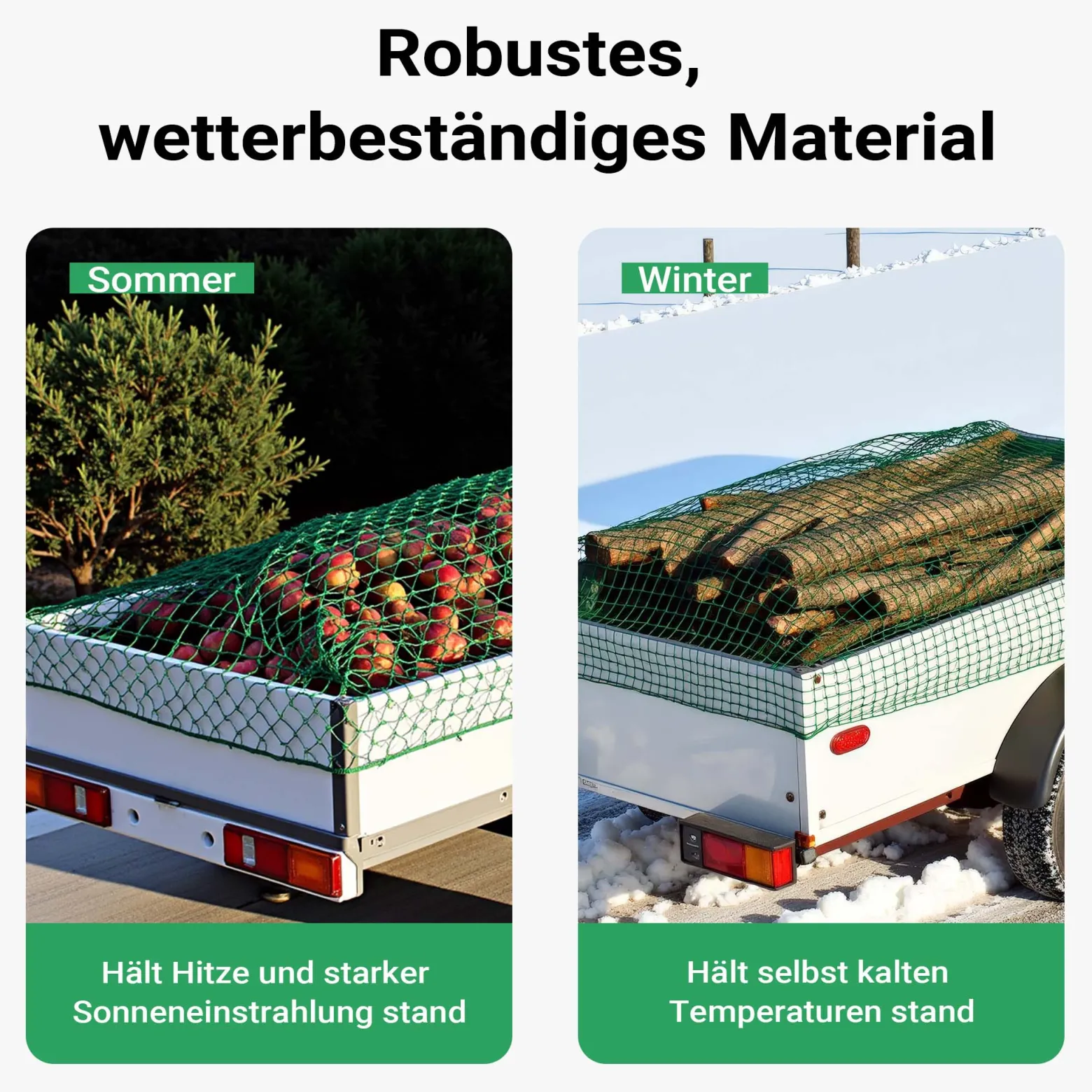 Wiltec Ladungssicherungsnetz 3x1,65m Grün Masche 4,5x4,5 cm Stärke 3 mm Polypropylen Transportnetz für Anhänger mit Randkördel Witterungsbeständig Ladung Sicherheit