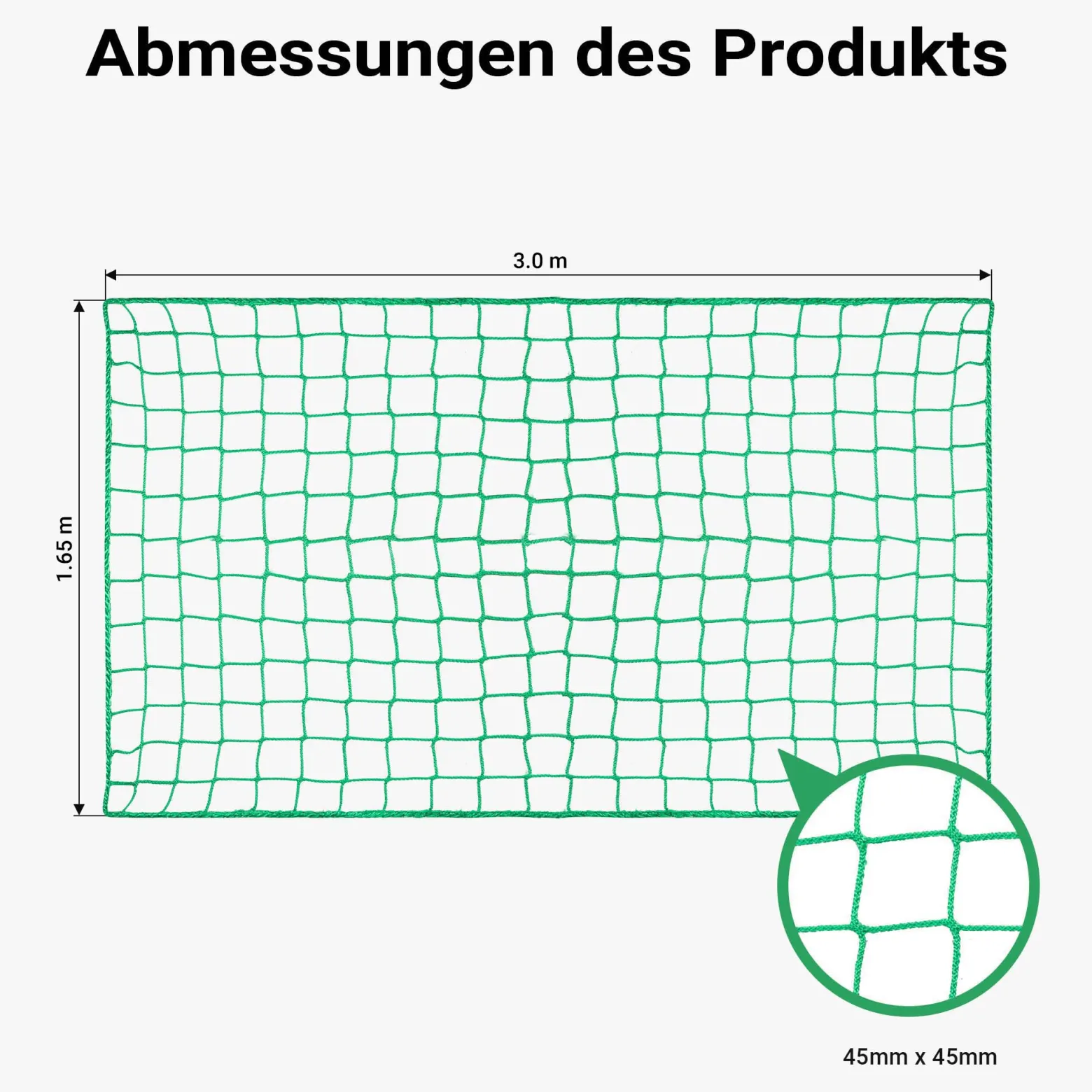 Wiltec Ladungssicherungsnetz 3x1,65m Grün Masche 4,5x4,5 cm Stärke 3 mm Polypropylen Transportnetz für Anhänger mit Randkördel Witterungsbeständig Ladung Sicherheit