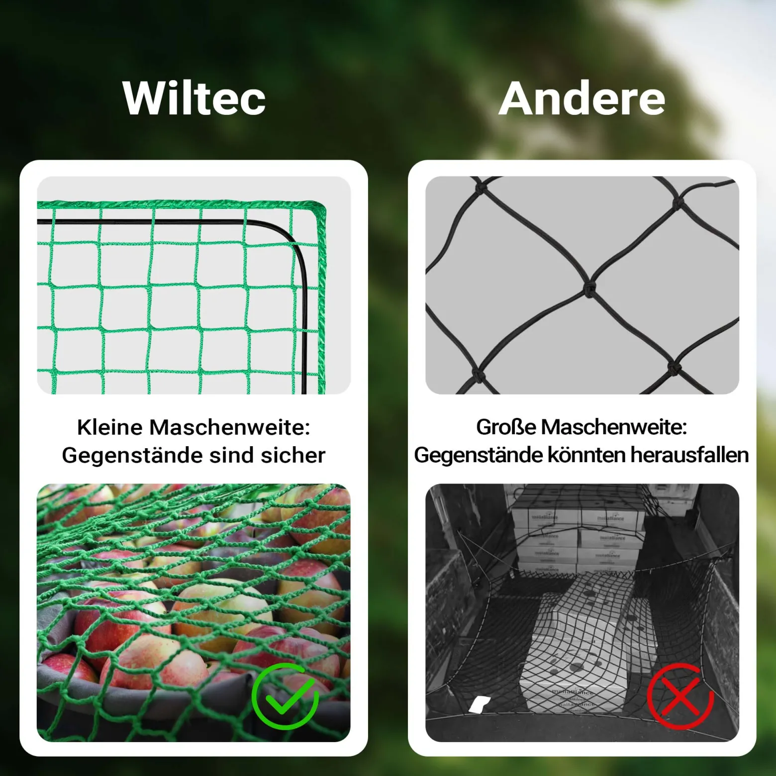 Wiltec Ladungssicherungsnetz 3x6 m Grün Masche 4,5x4,5 cm Stärke 3 mm Polypropylen Transportnetz für Anhänger mit Randkordel Polypropylen Witterungsbeständig Ladung Sicherheit