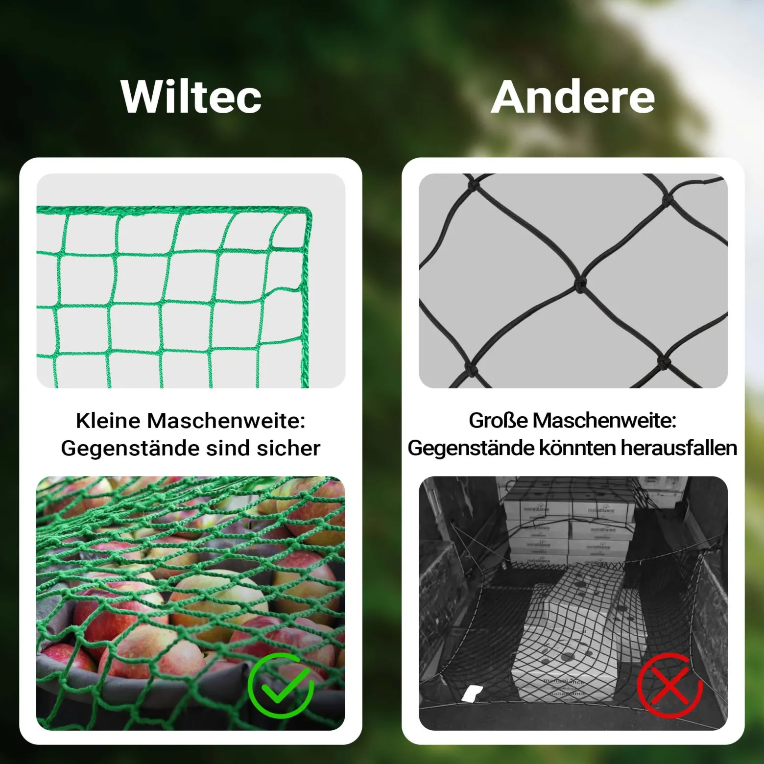 Wiltec Ladungssicherungsnetz 4x2,5m Grün Masche 4,5x4,5 cm Stärke 3 mm Polypropylen Transportnetz für Anhänger mit Randkördel Witterungsbeständig Ladung Sicherheit