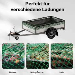 Wiltec Ladungssicherungsnetz Grün 2,5x1,5m Masche 4,5x4,5 cm Stärke 3 mm Polypropylen Transportnetz für Anhänger mit Randkördel Witterungsbeständig Ladung Sicherheit