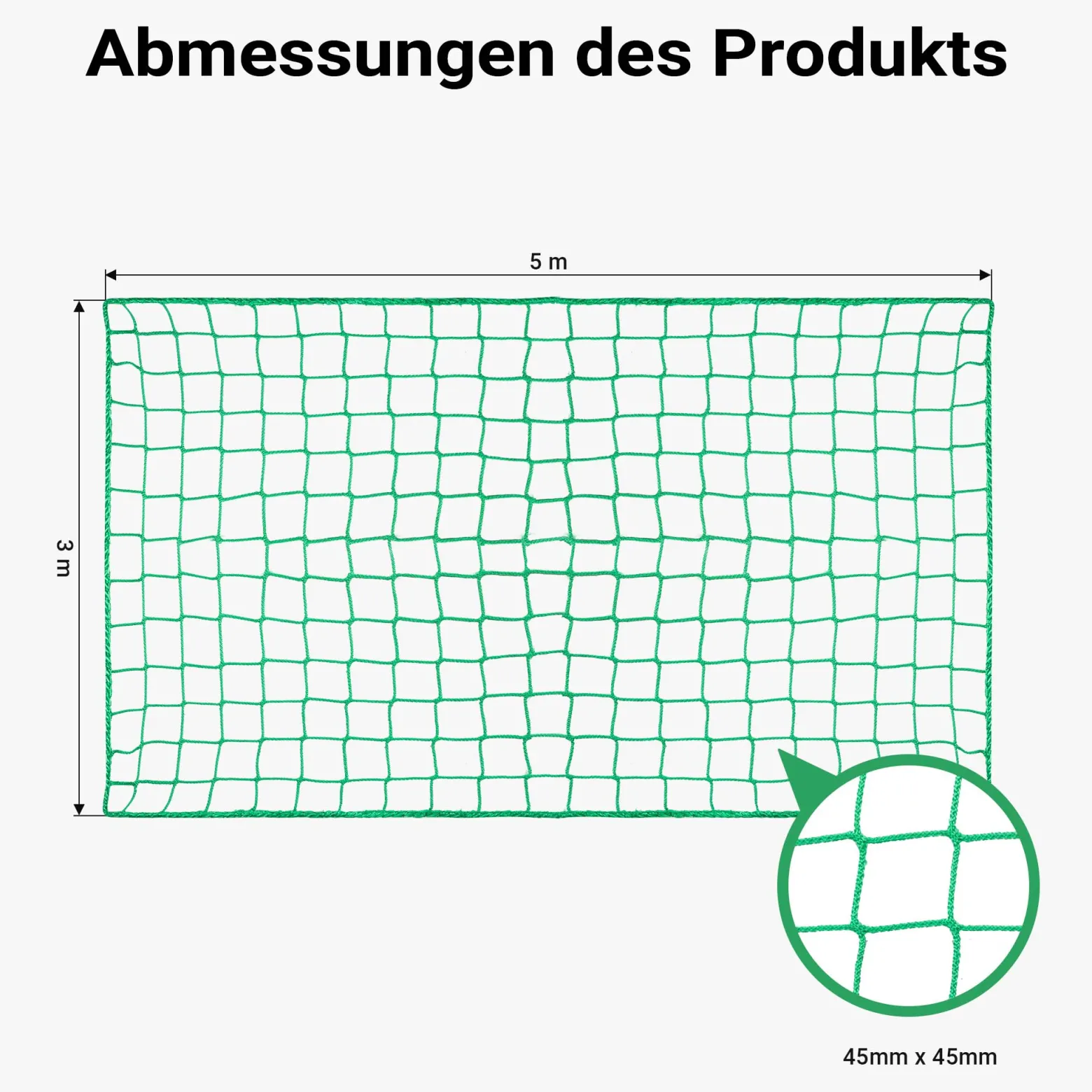 Wiltec Ladungssicherungsnetz 5x3 m Grün Masche 4,5x4,5 cm Stärke 3 mm Polypropylen Transportnetz für Anhänger mit Randkördel Witterungsbeständig Ladung Sicherheit