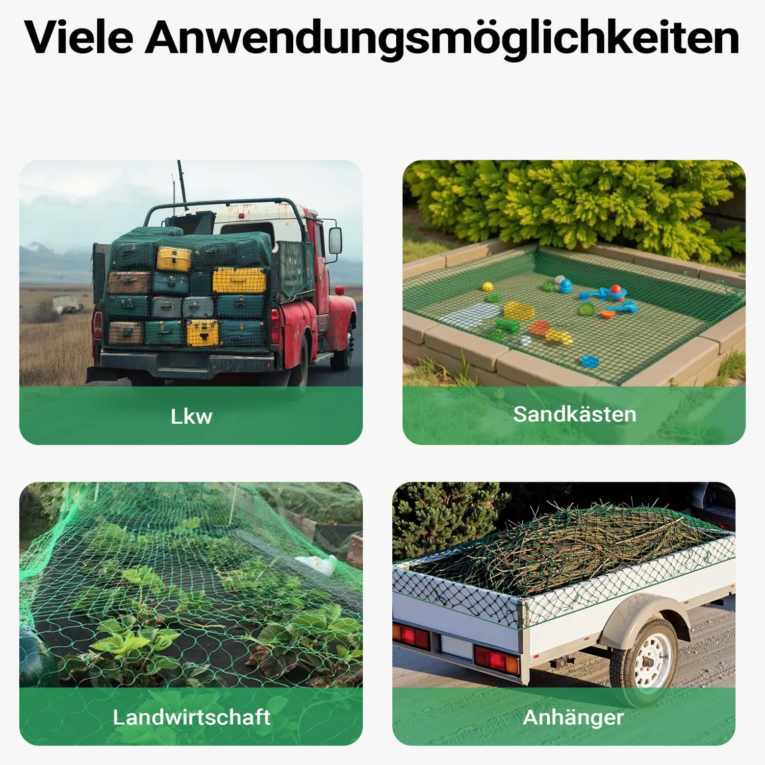 Wiltec Ladungssicherungsnetz 3,5x2,5m Grün Masche 4,5x4,5 cm Stärke 3 mm Polypropylen Transportnetz für Anhänger mit Randkördel Witterungsbeständig Ladung Sicherheit