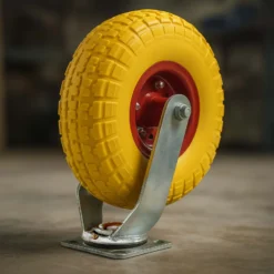 Wiltec Lenkrolle Ø258 bis 150kg mit Metallfelgen 78mm hoch pannensicher gelb belastbar, Transportrolle Möbelrolle Laufrolle Möbel-Lenkrolle