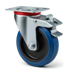 Wiltec Lenkrolle 125mm mit Kunststoffrad, Bremse und Anbauplatte Transportrolle bis 200kg leiser Lauf Möbelrolle Laufrolle Möbel-Lenkrolle