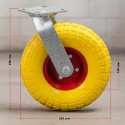 Wiltec Lenkrollen Set 4x Möbelrolle Ø258 bis 150kg pro Rad 78mm hoch mit Metallfelgen pannensicher gelb, leiser Lauf, Transportrollen Möbelrollen