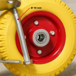 Wiltec Lenkrollen Set 4x Ø220mm Transportrolle 58mm breit bis 100kg pro Rad gelb aus Vollmaterial mit schwingender Halterung, pannensicher, leiser Lauf