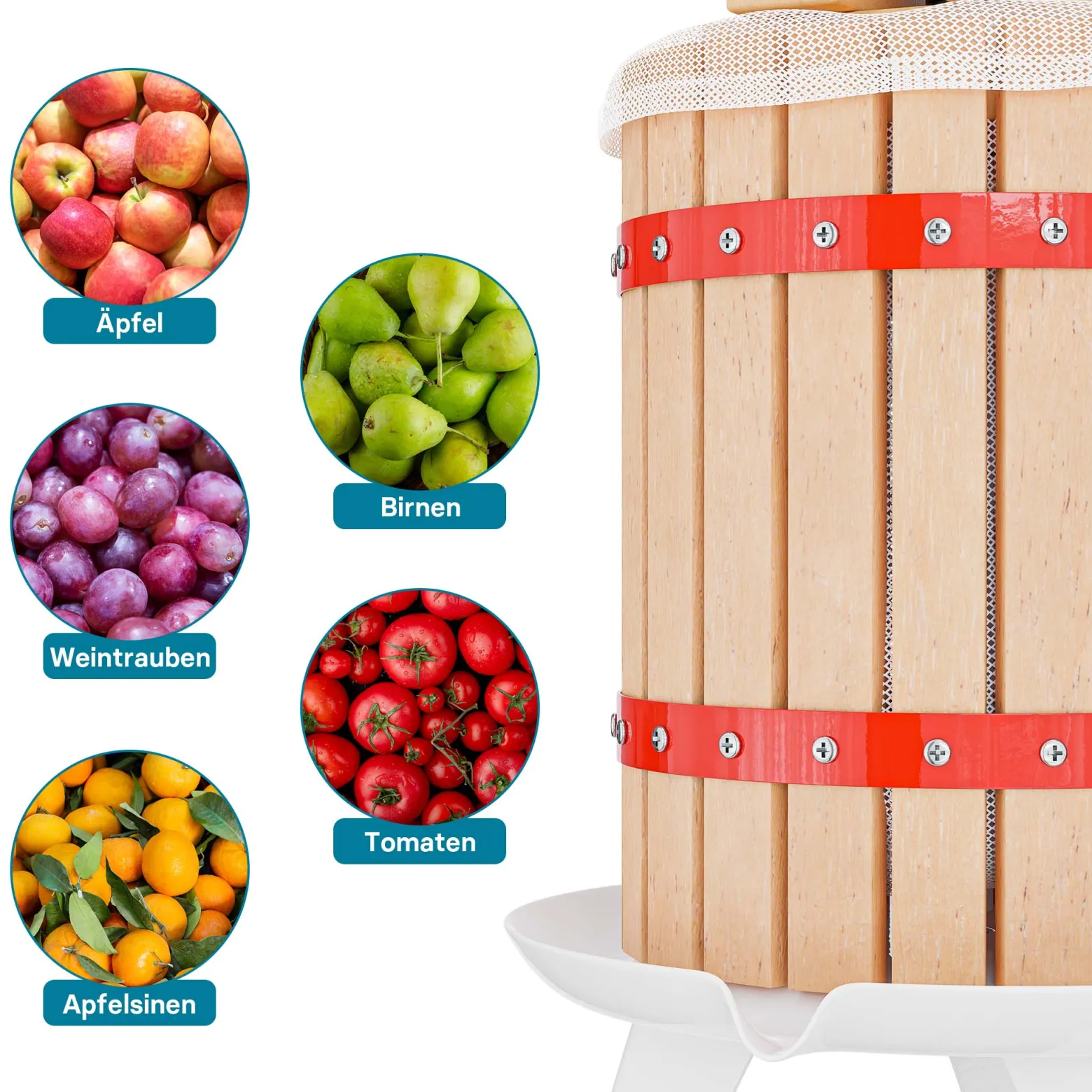 Wiltec 18L Obstpresse aus Buchenholz inkl. Presstuch, manuelle Weinpresse mit 280x365mm Korb, Apfelpresse Fruchtpresse für Obst Wein Maische