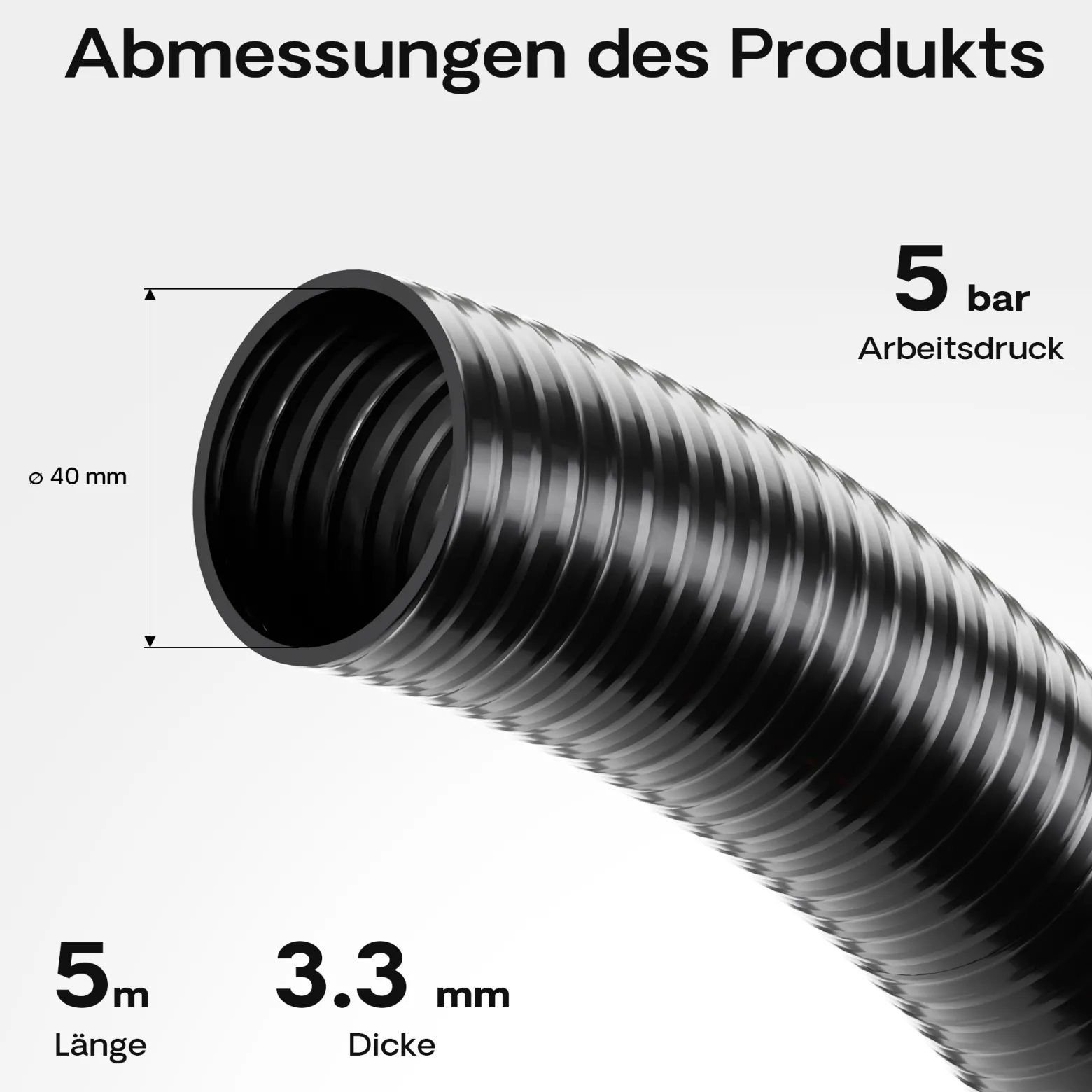 Wiltec Luisiana OM/I 5m flexibler Teichschlauch Ø40mm 470g/m Pumpenschlauch Schlauch Pumpe Saugschlauch Druckschlauch