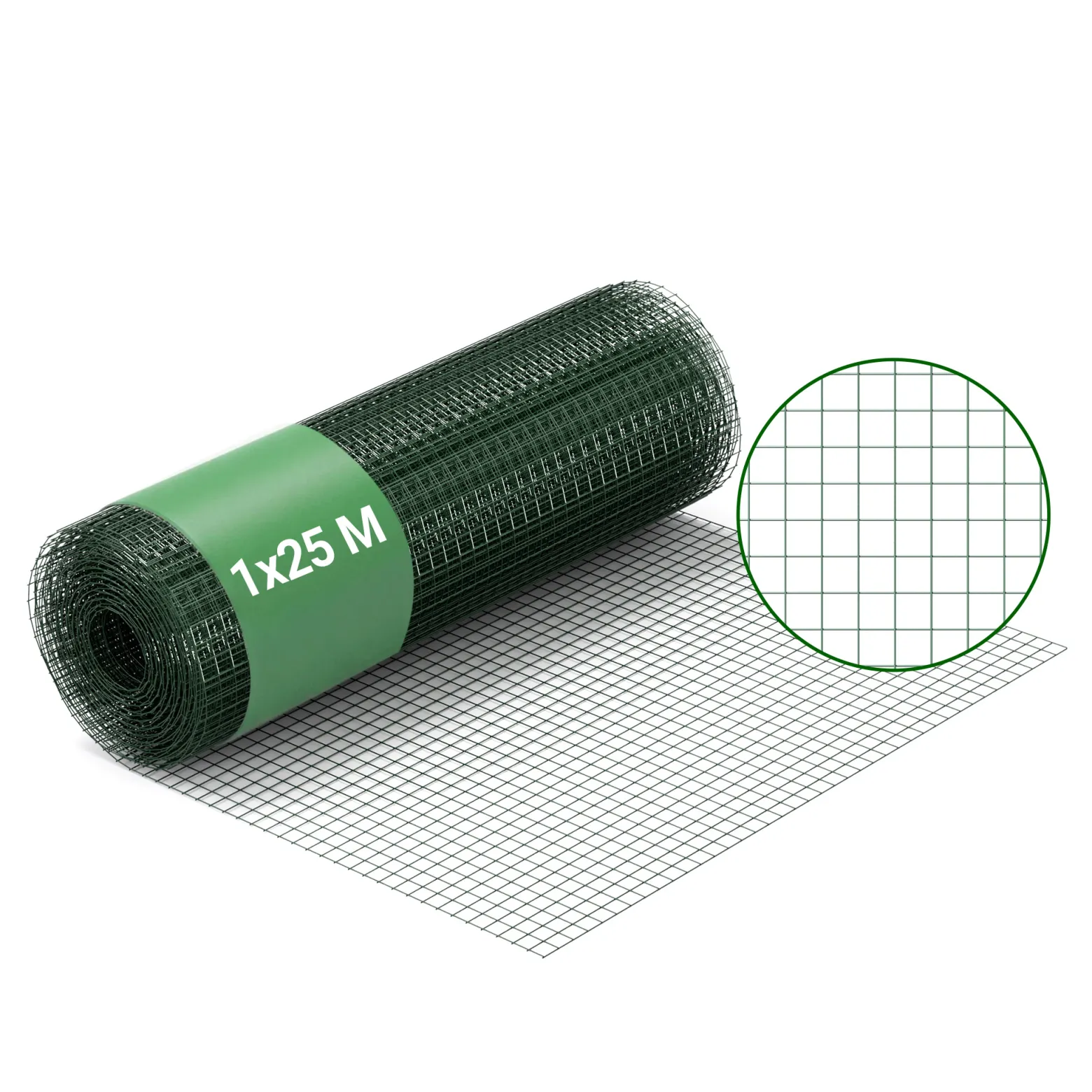 Wiltec Maschendrahtzaun Grün 1x25 m 100 cm Höhe 1,42 mm Stärke 25x25 mm Maschengröße, Volierendraht 4-Eck aus Stahl verzinkt, Drahtgitter, Vogeldraht