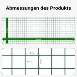 Wiltec Maschendrahtzaun Grün 1x5 m 100 cm Höhe 0,9 mm Stärke 19x19 mm Maschengröße, Volierendraht 4-Eck aus Stahl verzinkt, Drahtgitter, Vogeldraht