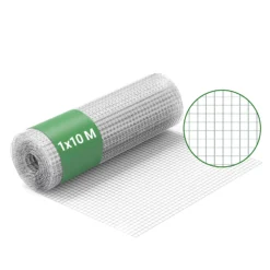 Wiltec Maschendrahtzaun 1 m x 10 m, 0,75 mm Drahtstärke 19x19 mm Maschengröße, Volierendraht 4-Eck aus Stahl verzinkt, Drahtgitter, Vogeldraht