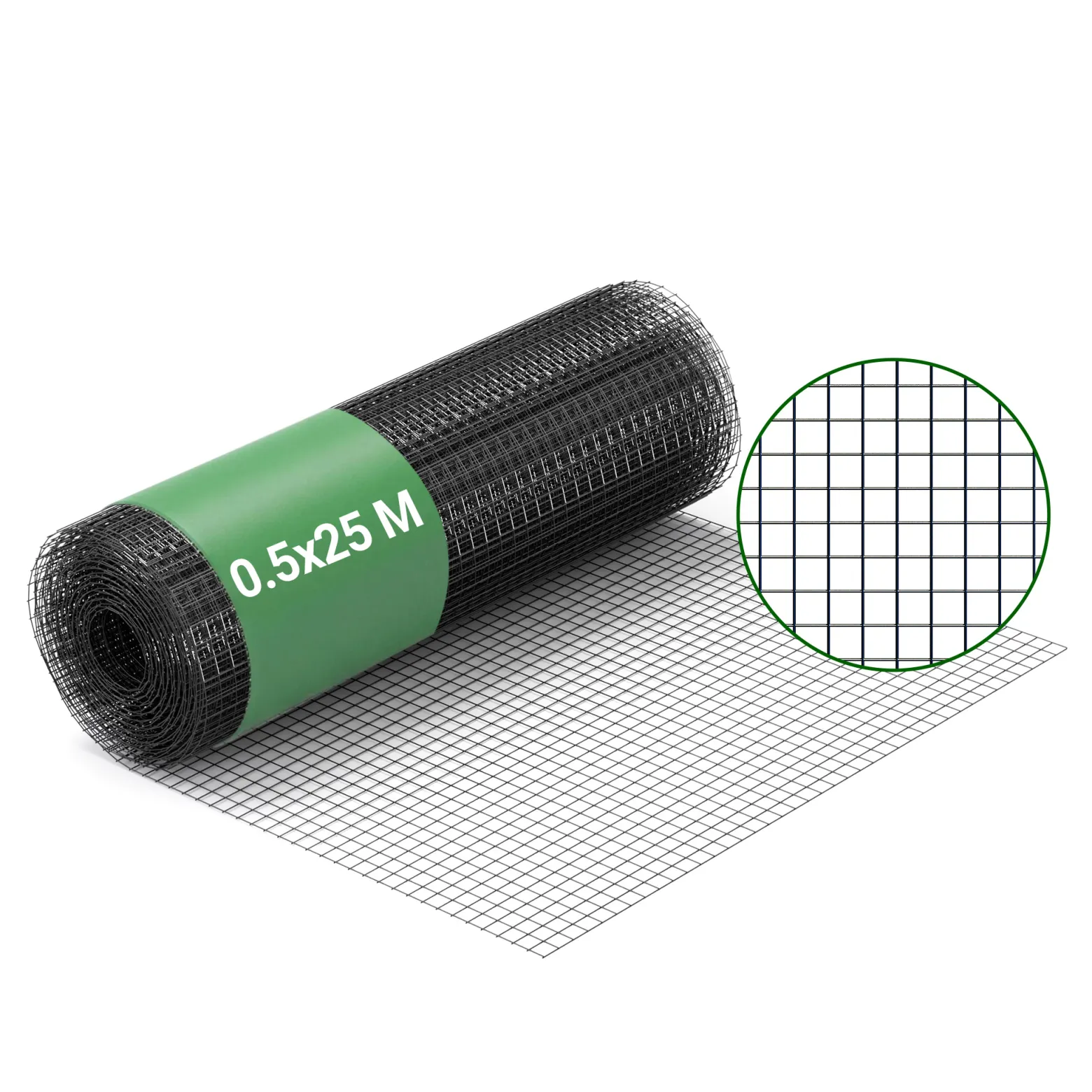 Wiltec Maschendrahtzaun Schwarz 50 cm x 25 m, 0,9 mm Stärke 12x12 mm Maschengröße, Volierendraht 4-Eck aus Stahl verzinkt, Drahtgitter, Vogeldraht
