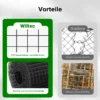 Wiltec Maschendrahtzaun Schwarz 100 cm x 10 m, 0,9 mm Stärke 19x19 mm Maschengröße, Volierendraht 4-Eck aus Stahl verzinkt, Drahtgitter, Vogeldraht