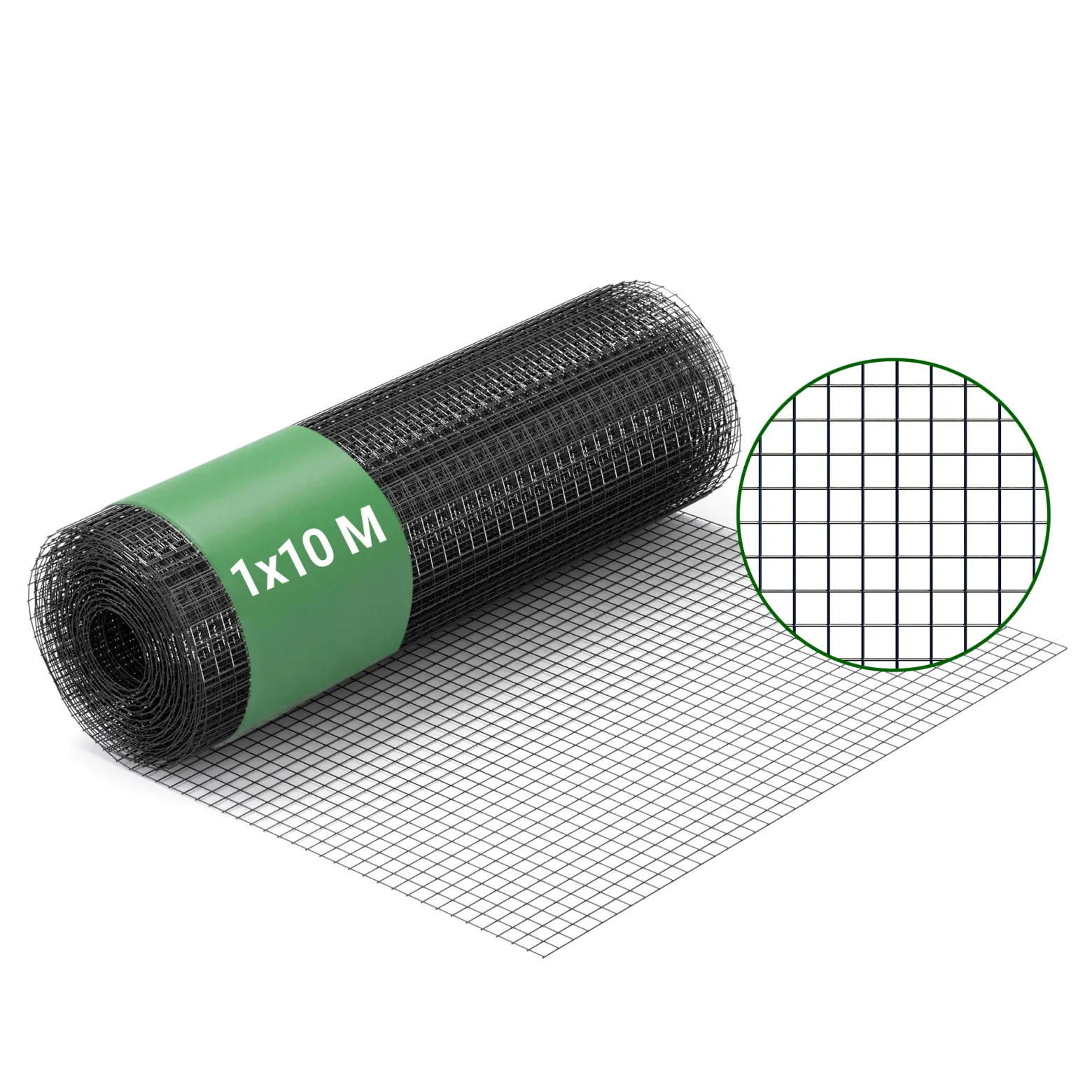 Wiltec Maschendrahtzaun Schwarz 100 cm x 10 m, 0,9 mm Stärke 19x19 mm Maschengröße, Volierendraht 4-Eck aus Stahl verzinkt, Drahtgitter, Vogeldraht