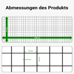 Wiltec Maschendrahtzaun Schwarz 100 cm x 10 m, 0,9 mm Stärke 19x19 mm Maschengröße, Volierendraht 4-Eck aus Stahl verzinkt, Drahtgitter, Vogeldraht