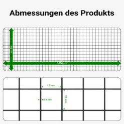 Wiltec Maschendrahtzaun Schwarz 50 cm x 10 m, 0,9 mm Stärke 12x12 mm Maschengröße, Volierendraht 4-Eck aus Stahl verzinkt, Drahtgitter, Vogeldraht