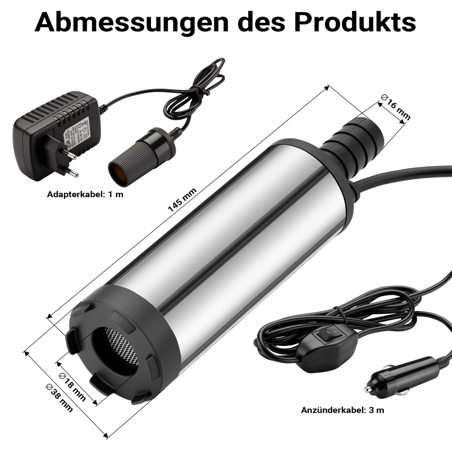 Wiltec Mini Pumpe 12-15 l/min 8500 U/min 12 V, 16 mm Auslass, Tauchpumpe für Wasser und Dieselöl, zum Ablassen von Flüssigkeit, Entwässerung, Umpumpen