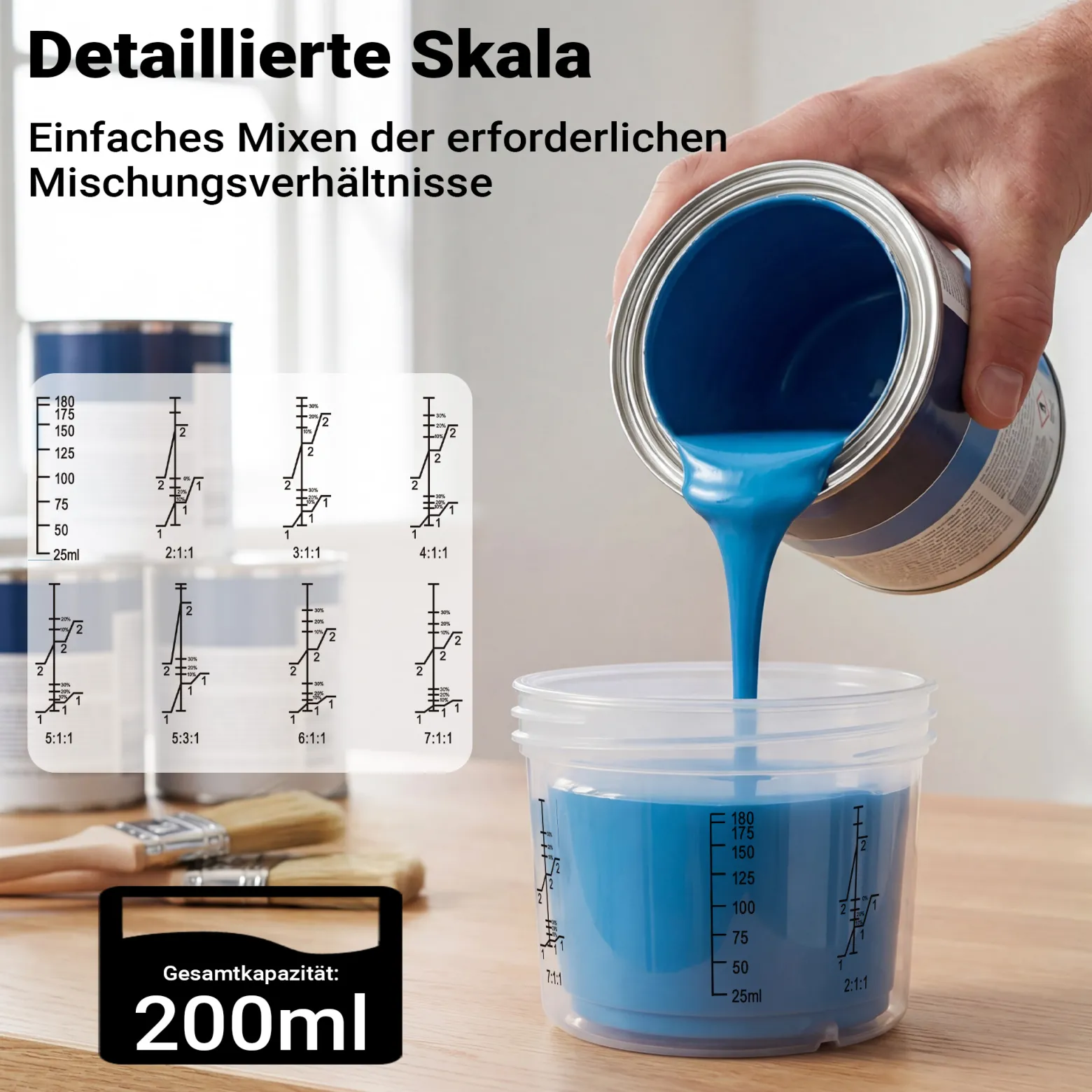 Wiltec Mischbechersystem 200 ml 50x Filter 125 μm, Lackmischbecher Set mit Deckeln, Innenbechern und Messbecher, Farbmischbecher für Autolackierung