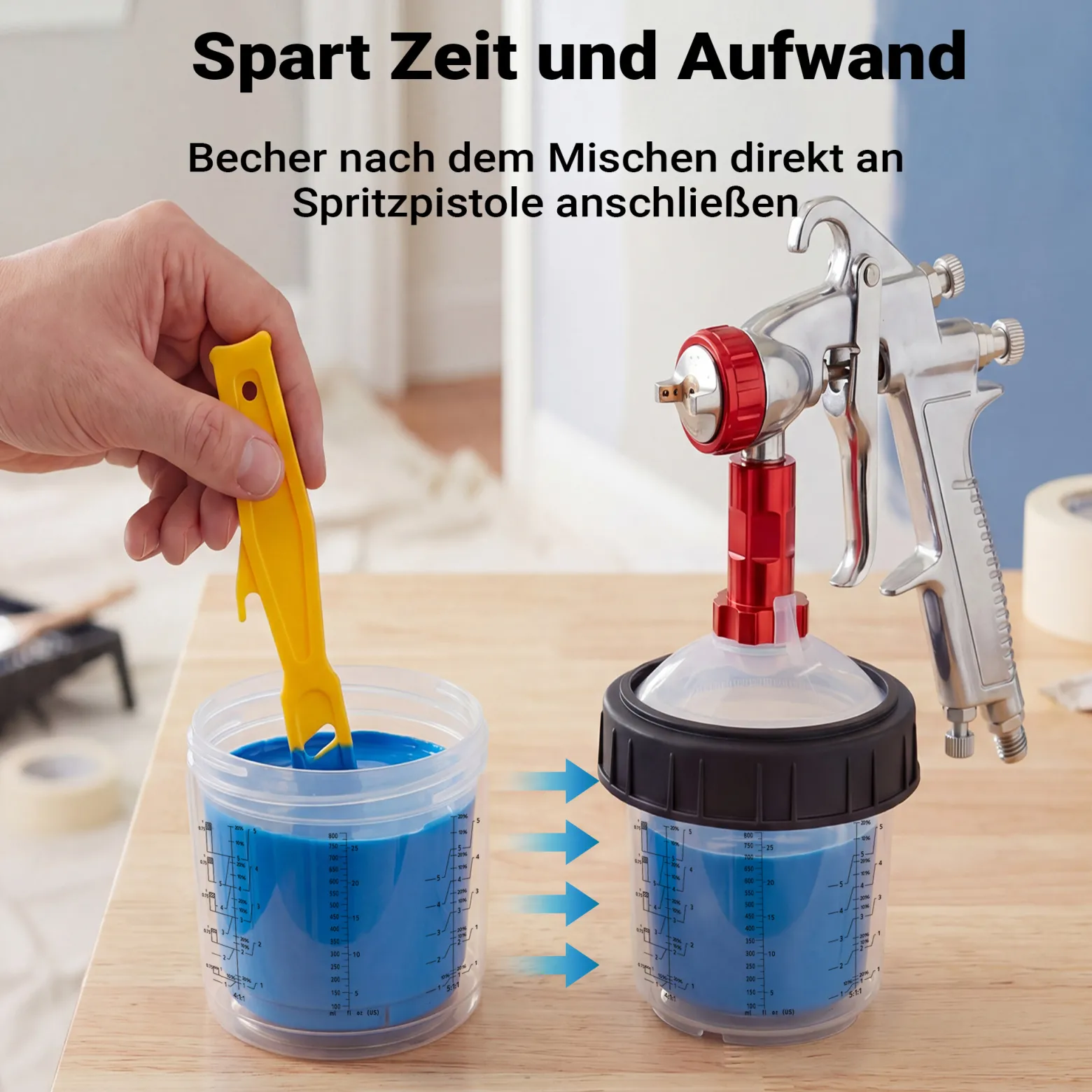Wiltec Mischbechersystem 800 ml 50x Filter 125 μm, Lackmischbecher Set mit Deckeln, Innenbechern und Messbecher, Farbmischbecher für Autolackierung