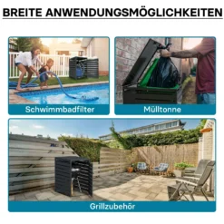 Wiltec Mülltonnenbox für eine Tonne in Anthrazit, abschließbare Mülltonnenverkleidung mit Klappdeckel, Mülltonnenzaun, Sichtschutzzaun