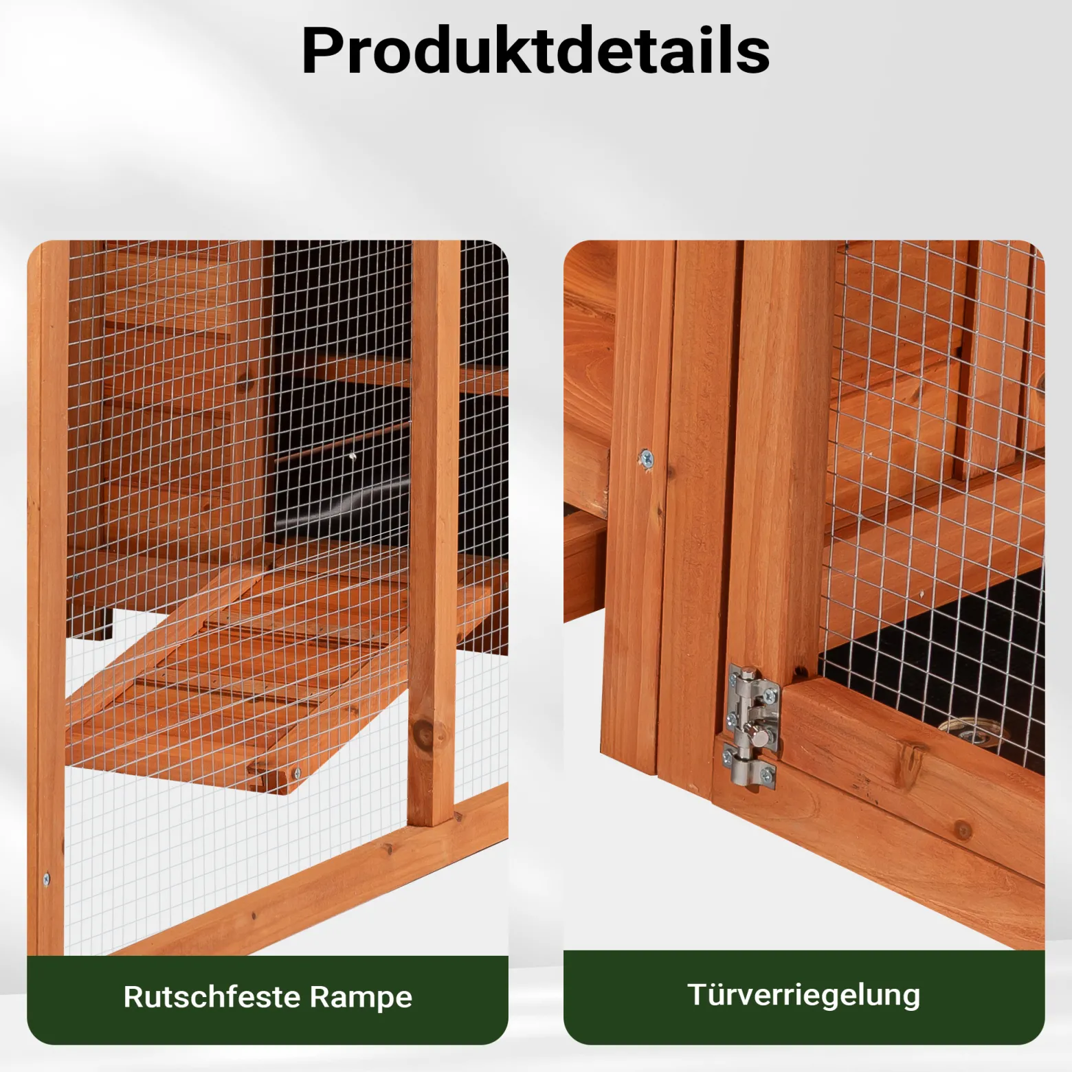 Wiltec Nagerhaus 1950 x 635 x 1200 mm, Hasenstall aus Fichtenholz, mit Bitumeneindeckung, Hühnerstall mit Nistkasten, Kleintierhaus Freilauf Gehege