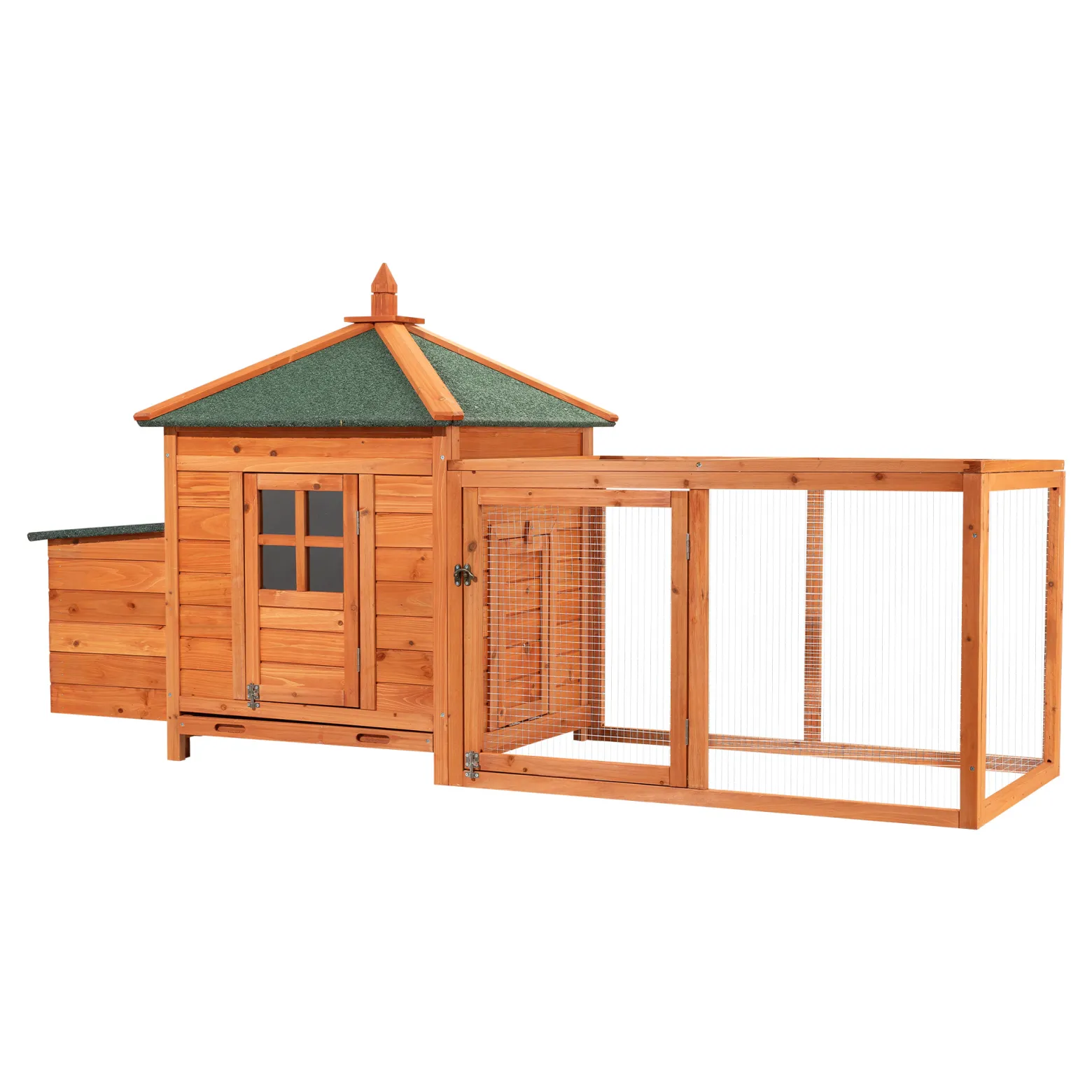Wiltec Nagerhaus 1950 x 635 x 1200 mm, Hasenstall aus Fichtenholz, mit Bitumeneindeckung, Hühnerstall mit Nistkasten, Kleintierhaus Freilauf Gehege