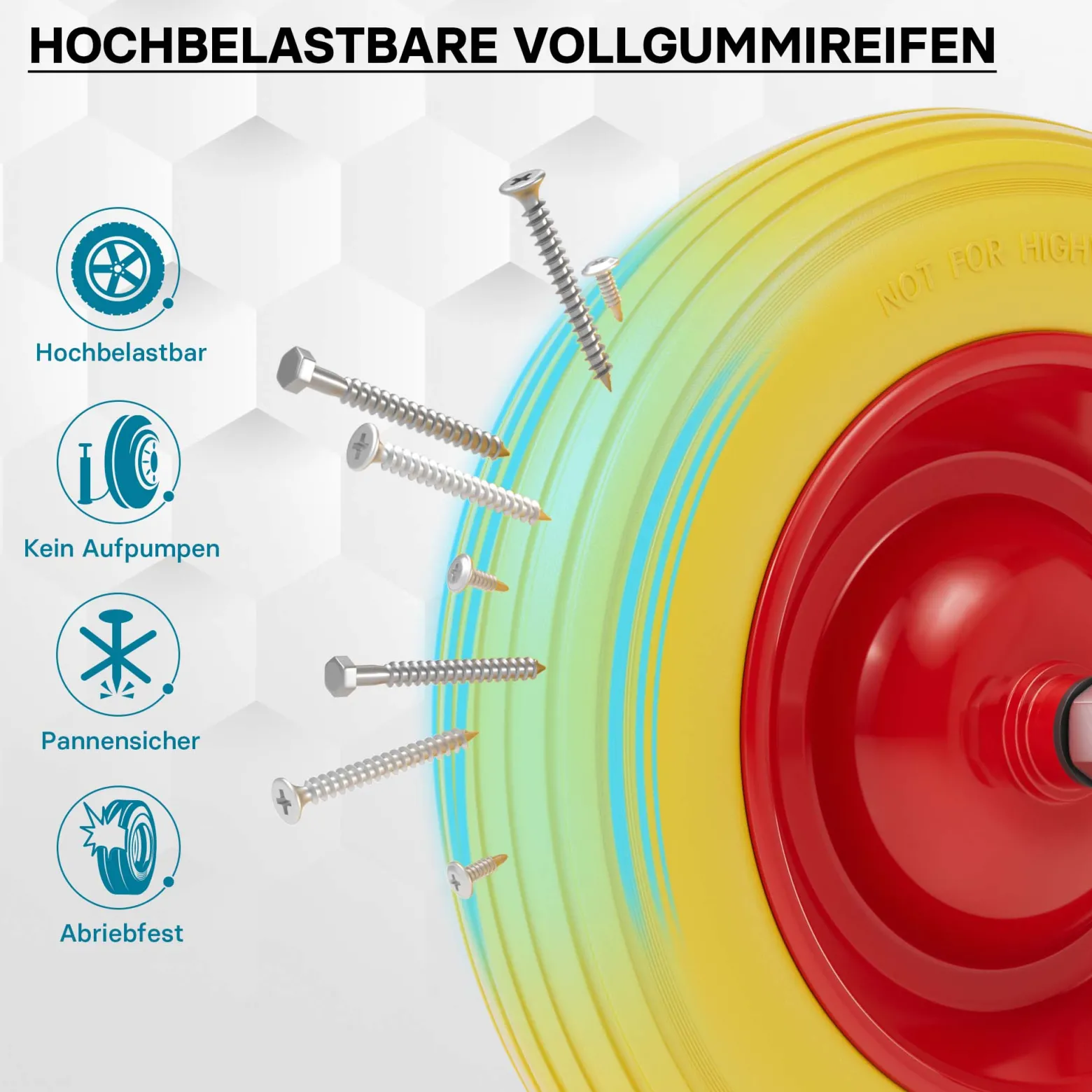 Wiltec Pannensicheres PU Rad 3.50-8 80 x 370 mm 130 kg, Polyurethan Vollgummi Schubkarren Komplettrad mit Steckachse, Schubkarrenrad pannensicher