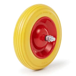 Wiltec Pannensicheres PU Rad 3.50-8 80 x 370 mm 130 kg, Polyurethan Vollgummi Schubkarren Komplettrad mit Steckachse, Schubkarrenrad pannensicher