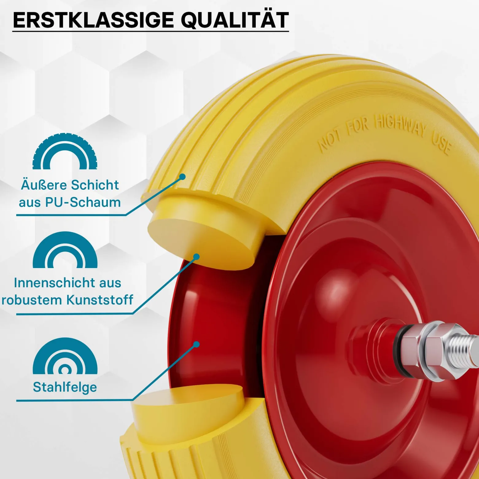 Wiltec Pannensicheres PU Rad 3.50-8 80 x 370 mm 130 kg, Polyurethan Vollgummi Schubkarren Komplettrad mit Steckachse, Schubkarrenrad pannensicher