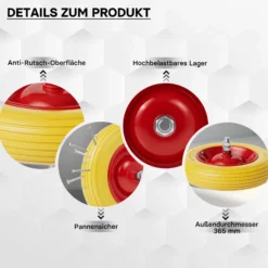 Wiltec Pannensicheres PU Rad 3.50-8 80 x 370 mm 130 kg, Polyurethan Vollgummi Schubkarren Komplettrad mit Steckachse, Schubkarrenrad pannensicher