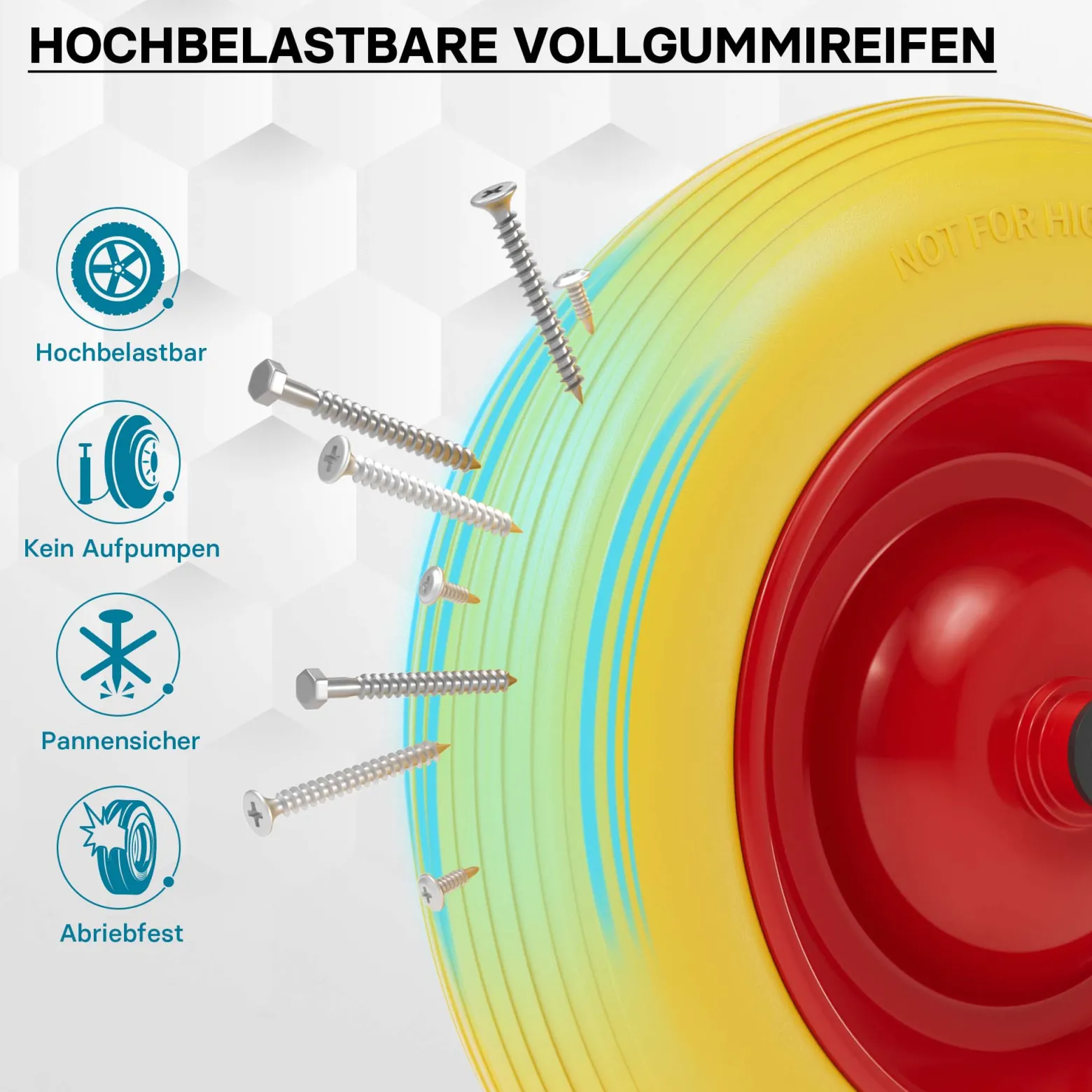 Wiltec Pannensicheres PU Rad 3.50-8 80 x 370 mm 130 kg, Polyurethan Vollgummi Schubkarren Komplettrad mit Stahlfelge, Schubkarrenrad pannensicher