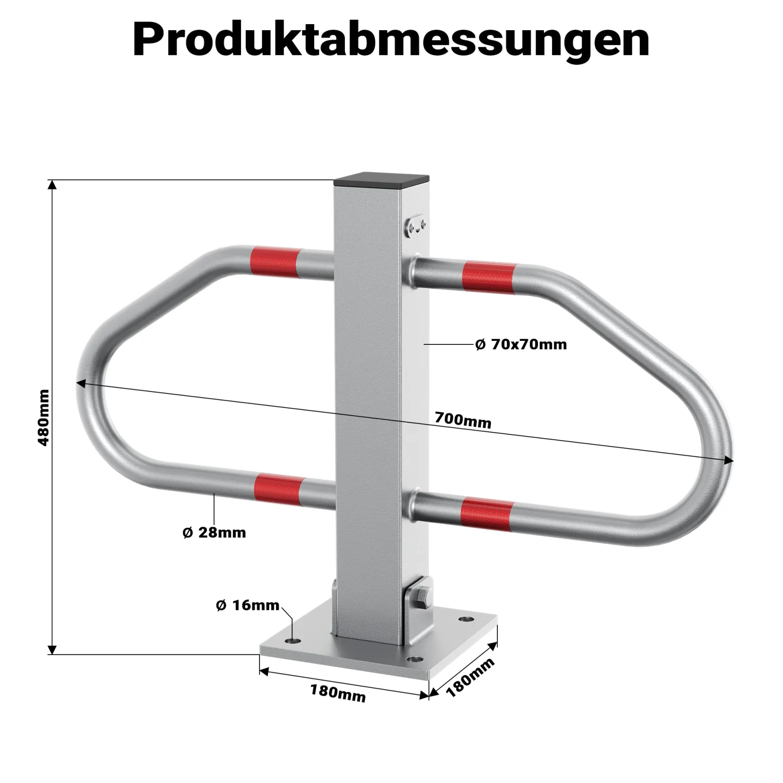 Wiltec Parkplatzbügel umklappbar 48 x 70 cm, mit Vorhängeschloss u. 3 Schlüsseln, Parkpfosten zur Sicherung des Parkplatzes, Sperrbügel aus Stahl