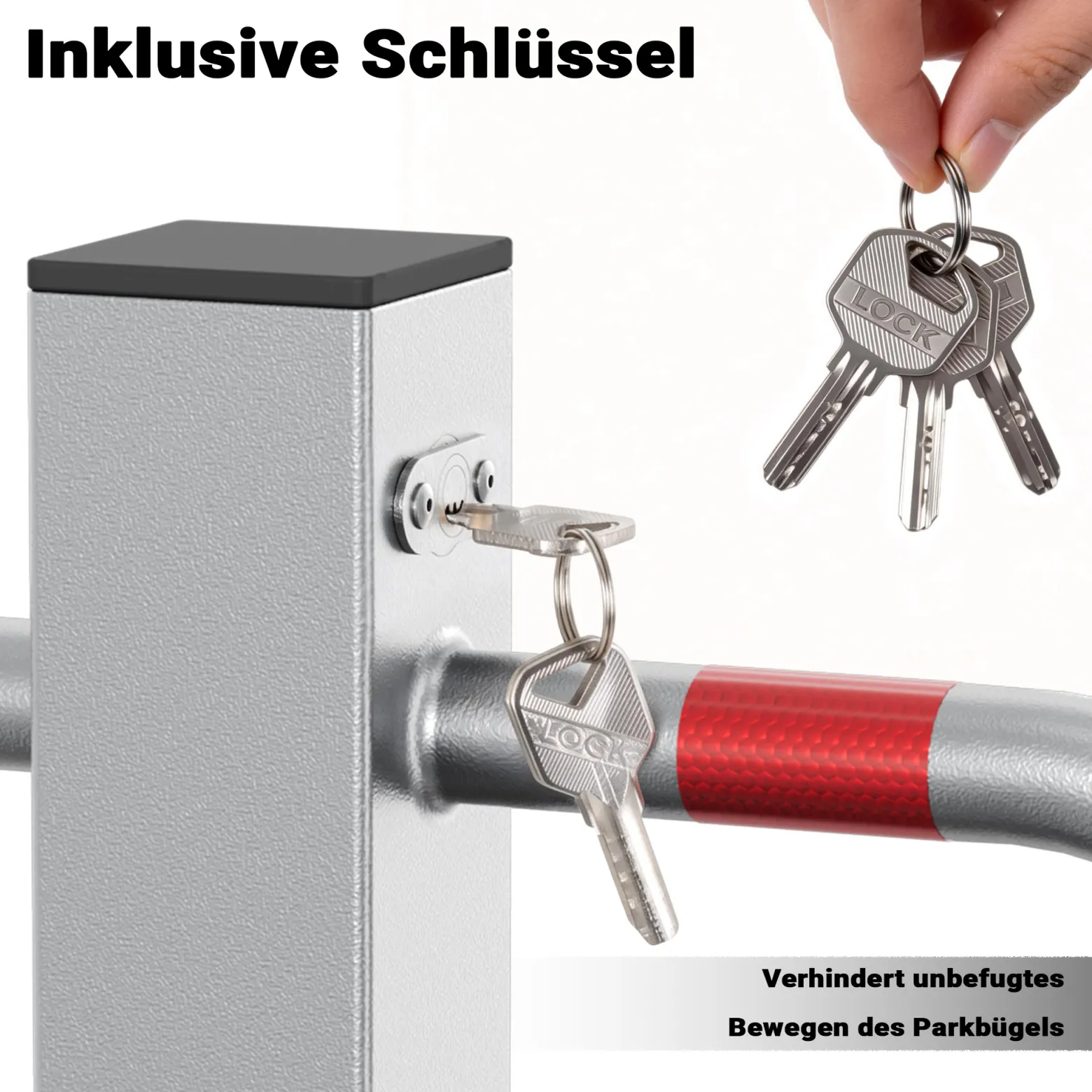 Wiltec Parkplatzbügel umklappbar 48 x 70 cm, mit Vorhängeschloss u. 3 Schlüsseln, Parkpfosten zur Sicherung des Parkplatzes, Sperrbügel aus Stahl