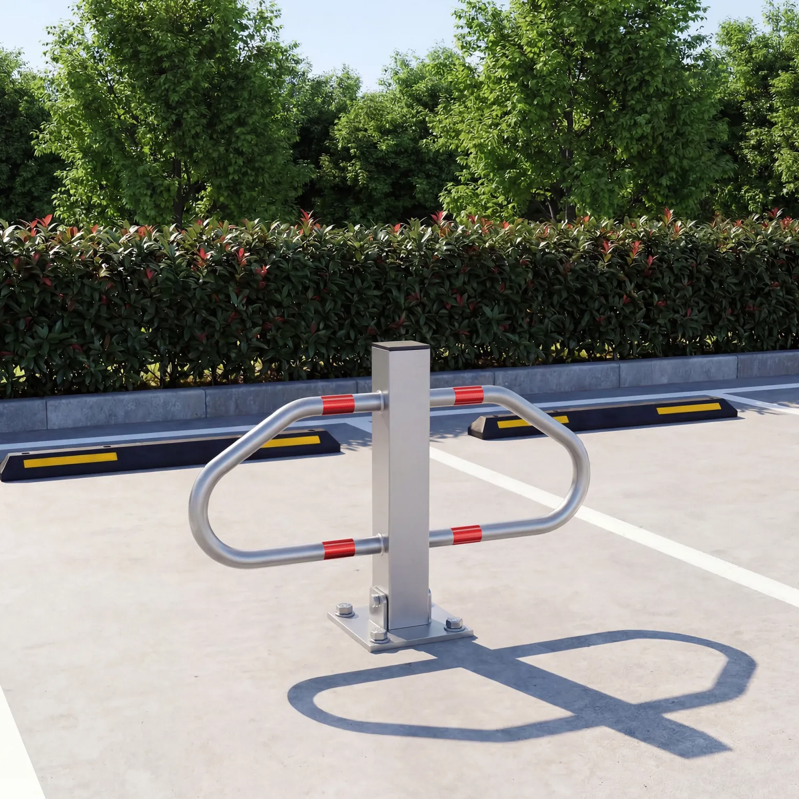 Wiltec Parkplatzbügel umklappbar 48 x 70 cm, mit Vorhängeschloss u. 3 Schlüsseln, Parkpfosten zur Sicherung des Parkplatzes, Sperrbügel aus Stahl