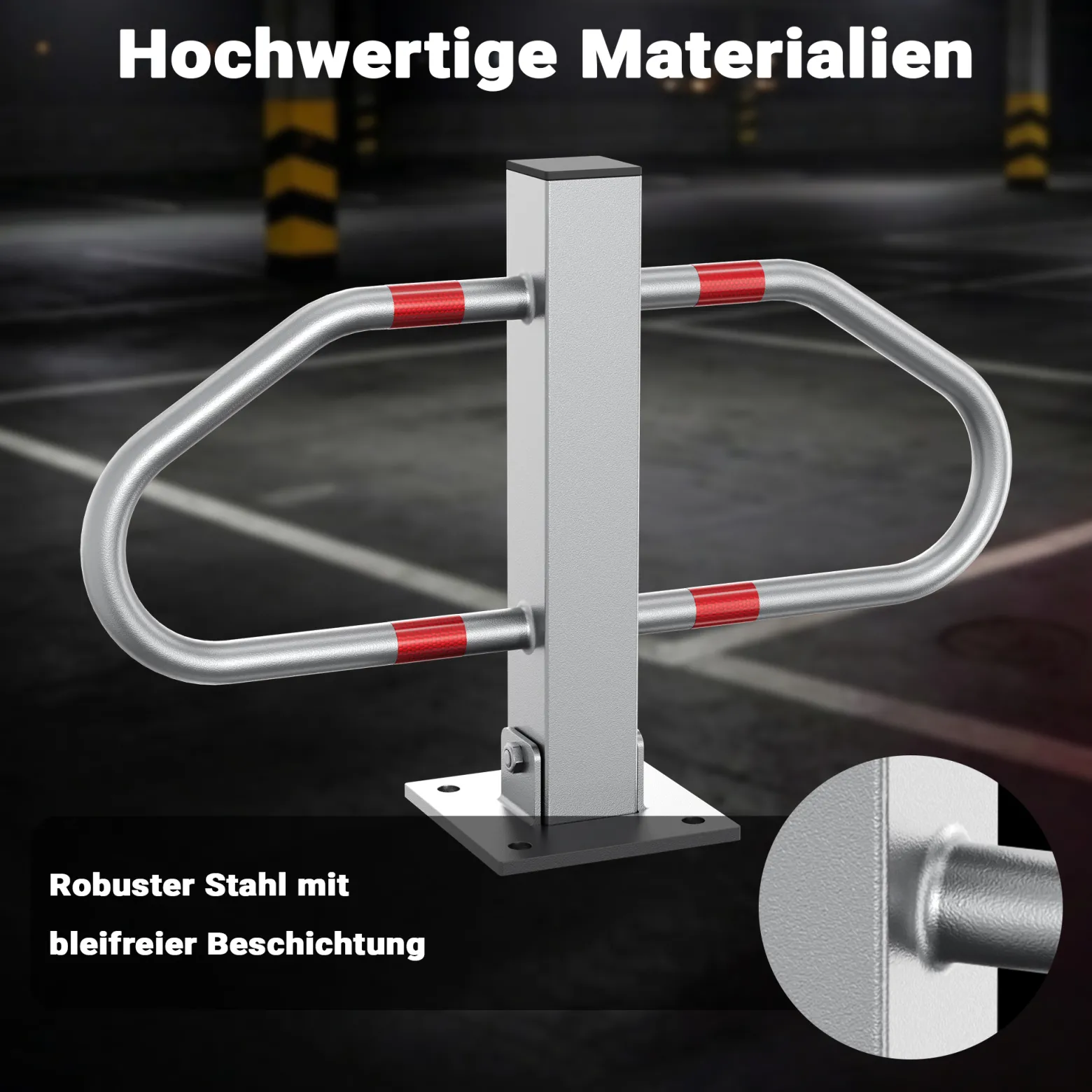 Wiltec Parkplatzbügel umklappbar 48 x 70 cm, mit Vorhängeschloss u. 3 Schlüsseln, Parkpfosten zur Sicherung des Parkplatzes, Sperrbügel aus Stahl