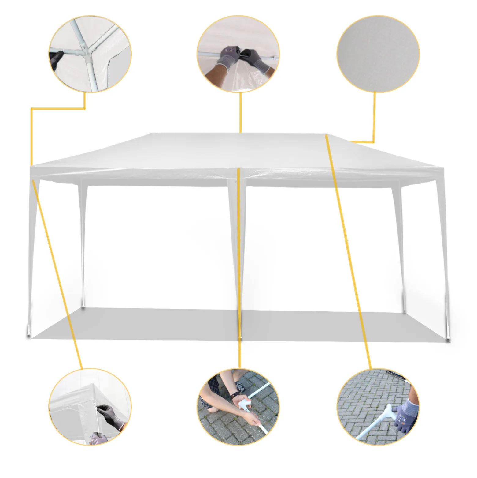 Wiltec Pavillon 3 x 6 m in Weiß mit UV-Schutz 50+, Gartenpavillon mit aufrollbaren Seiten, Partyzelt mit Fenstern für z. B. Terrasse und Festival