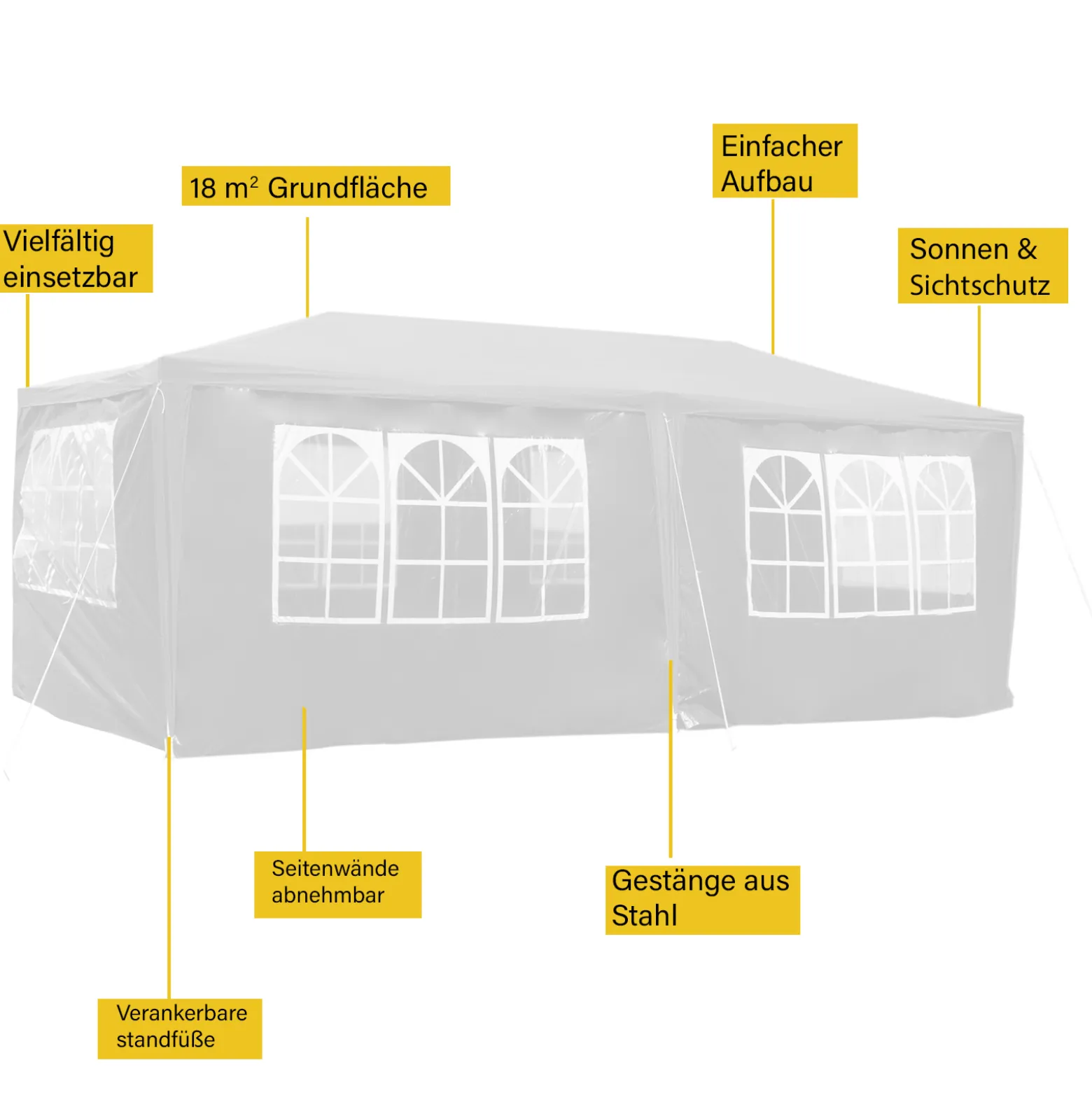 Wiltec Pavillon 3 x 6 m in Weiß mit UV-Schutz 50+, Gartenpavillon mit aufrollbaren Seiten, Partyzelt mit Fenstern für z. B. Terrasse und Festival