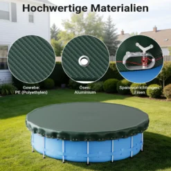 Wiltec Poolabdeckung rund Ø 420 cm, 200 g/m² PE, UV-beständige Abdeckplane, 2in1 Poolplane für Sommer und Winter, schwarz/grün