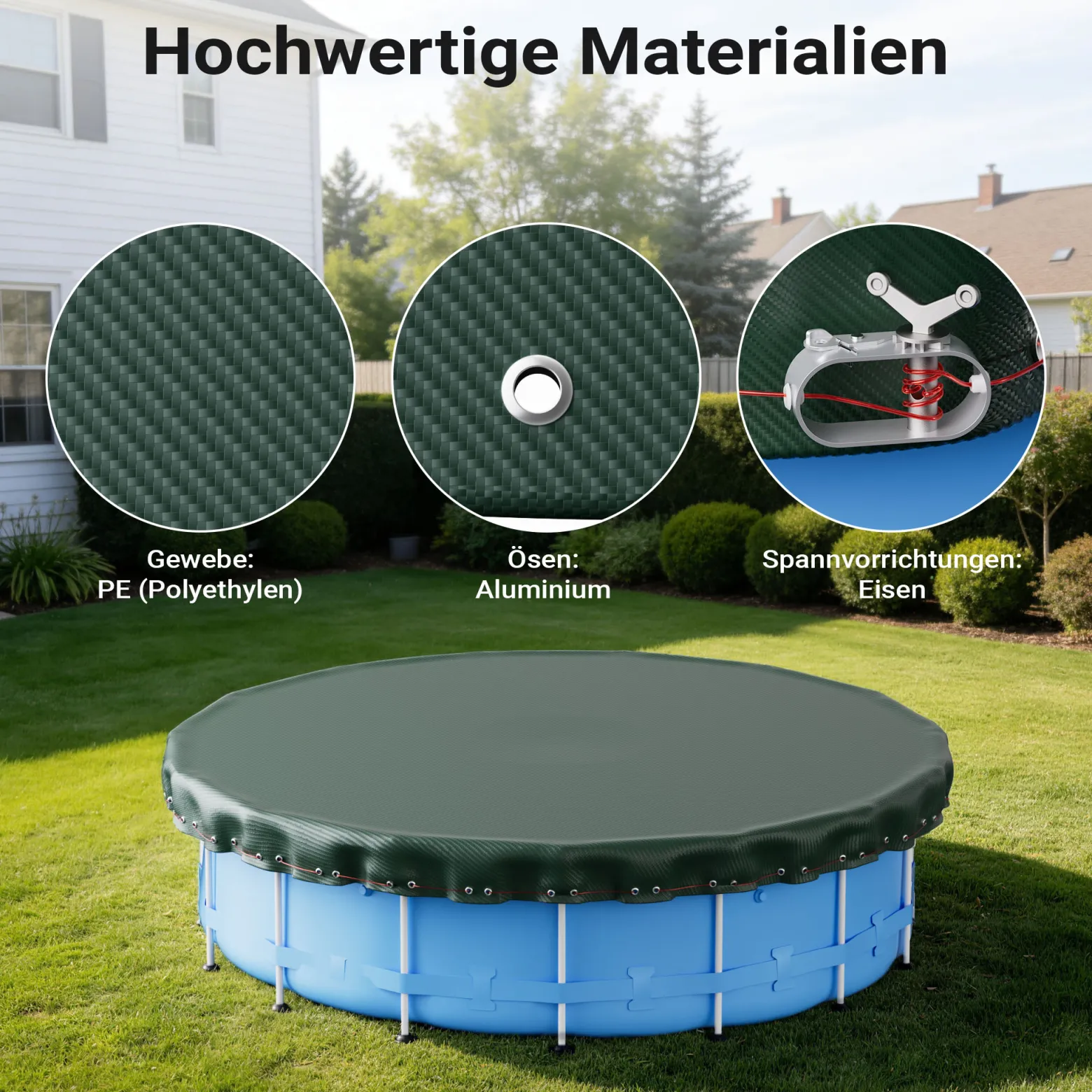 Wiltec Poolabdeckung rund Ø 420 cm, 200 g/m² PE, UV-beständige Abdeckplane, 2in1 Poolplane für Sommer und Winter, schwarz/grün