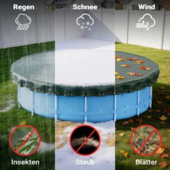 Wiltec Poolabdeckung rund Ø 420 cm, 200 g/m² PE, UV-beständige Abdeckplane, 2in1 Poolplane für Sommer und Winter, schwarz/grün