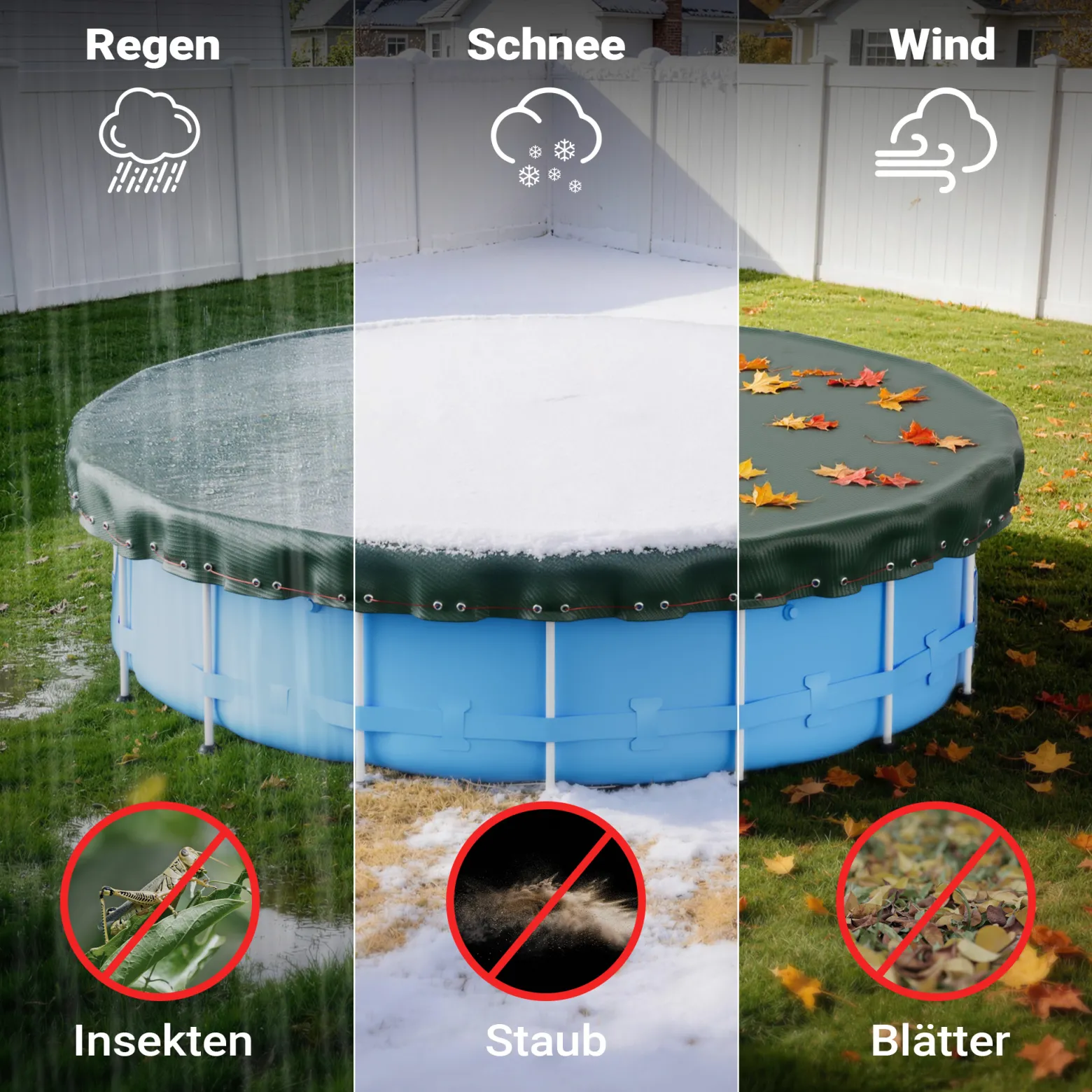 Wiltec Poolabdeckung rund Ø 420 cm, 200 g/m² PE, UV-beständige Abdeckplane, 2in1 Poolplane für Sommer und Winter, schwarz/grün