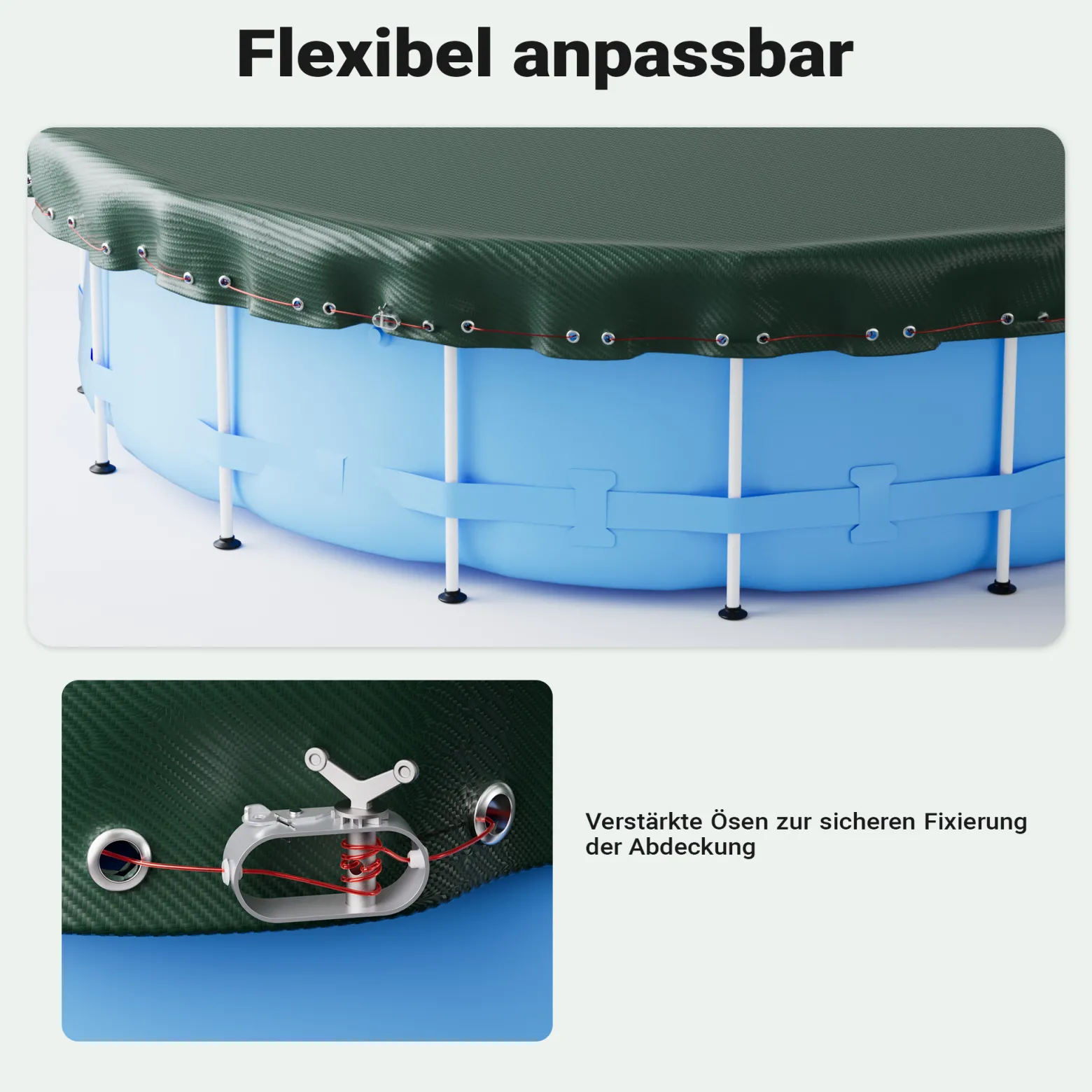 Wiltec Poolabdeckung rund Ø 420 cm, 200 g/m² PE, UV-beständige Abdeckplane, 2in1 Poolplane für Sommer und Winter, schwarz/grün